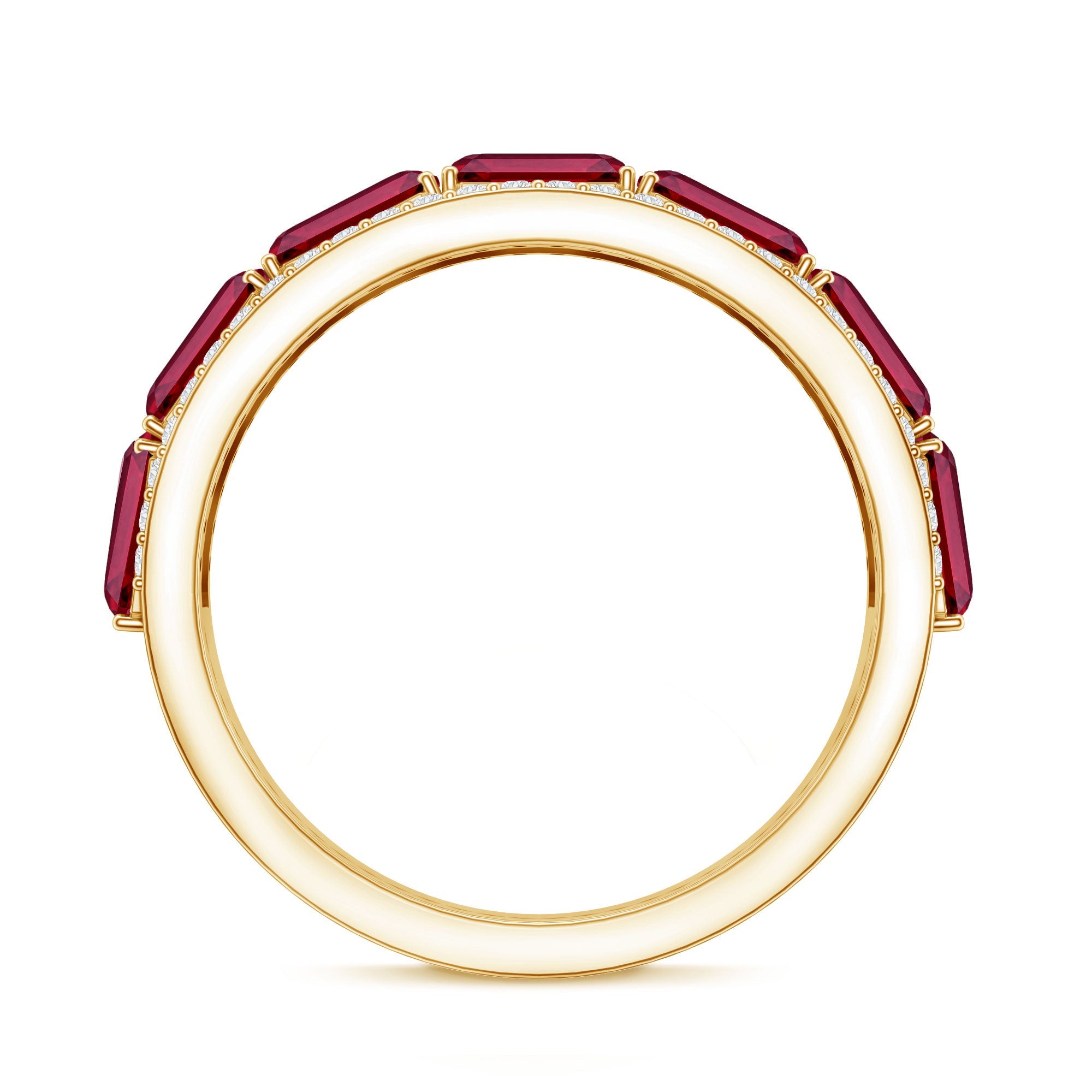 Emerald Cut Created Ruby and Diamond Half Eternity Band
