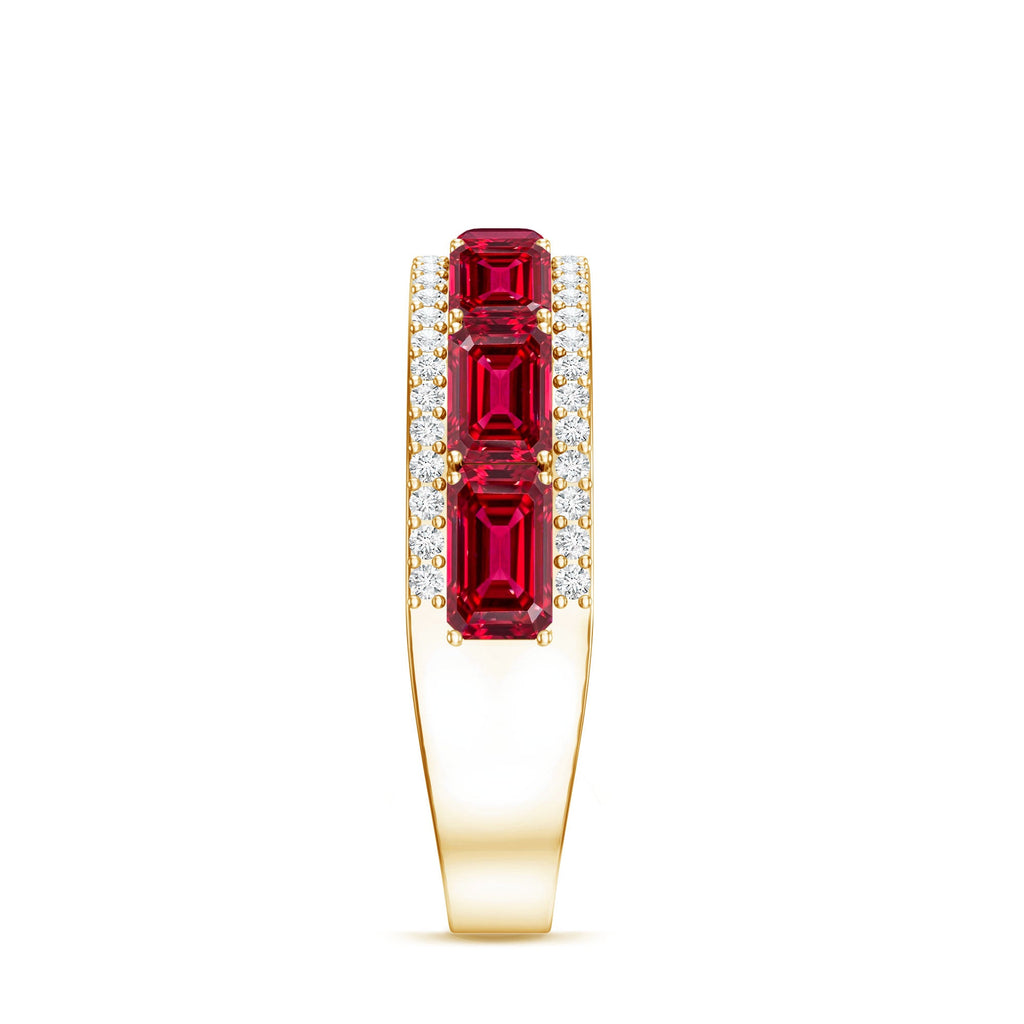 Emerald Cut Created Ruby and Diamond Half Eternity Band