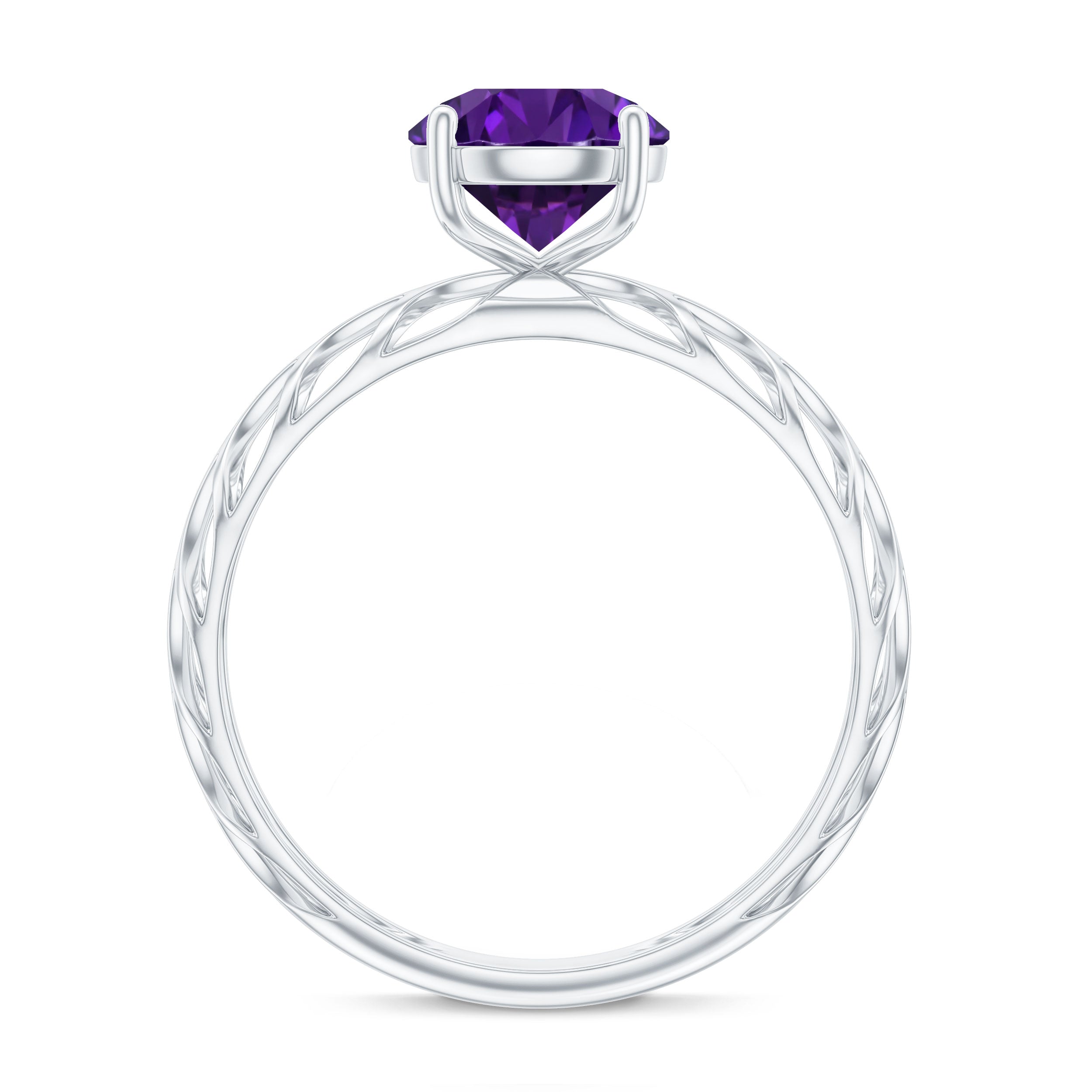1.2 Carat Round Amethyst Solitaire Engagement Ring with Filigree Details