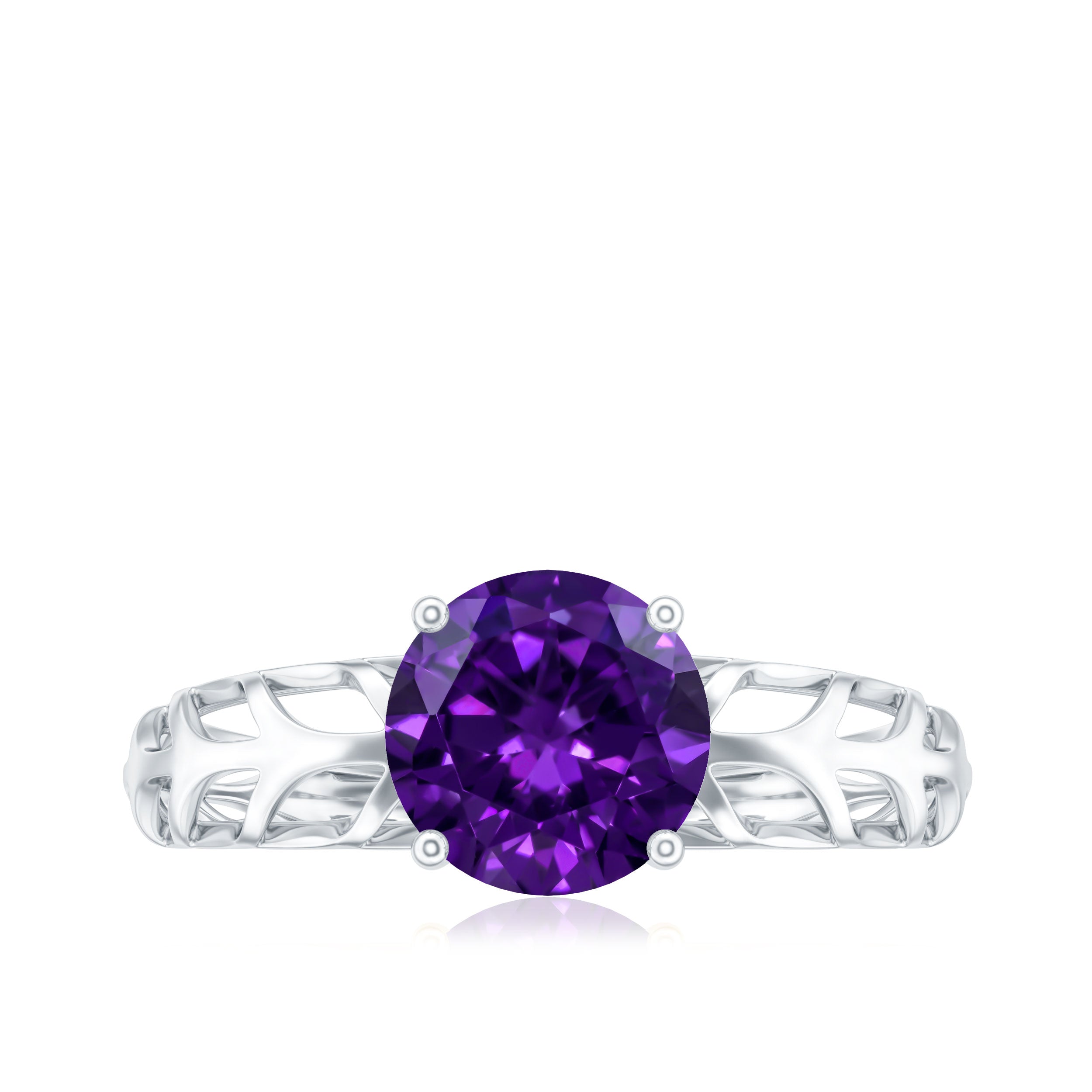 1.2 Carat Round Amethyst Solitaire Engagement Ring with Filigree Details