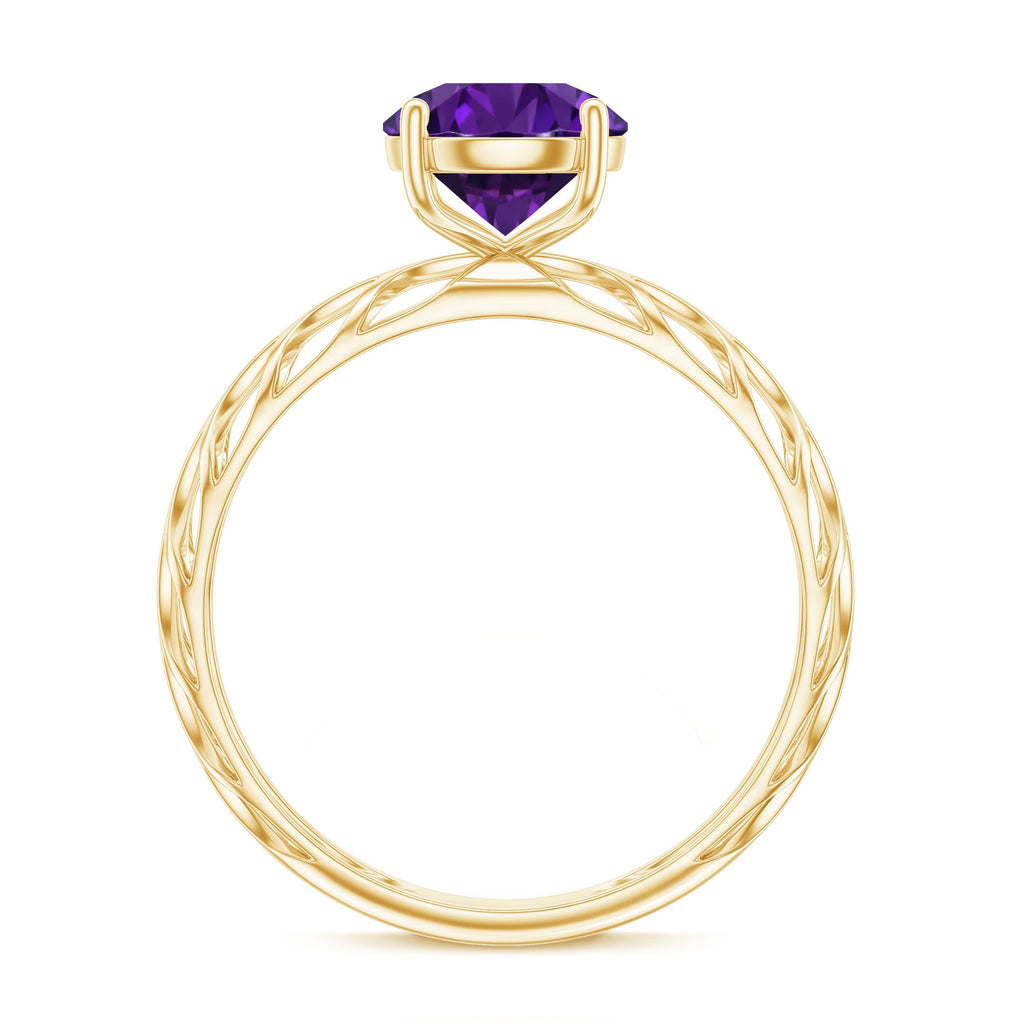 1.2 Carat Round Amethyst Solitaire Engagement Ring with Filigree Details