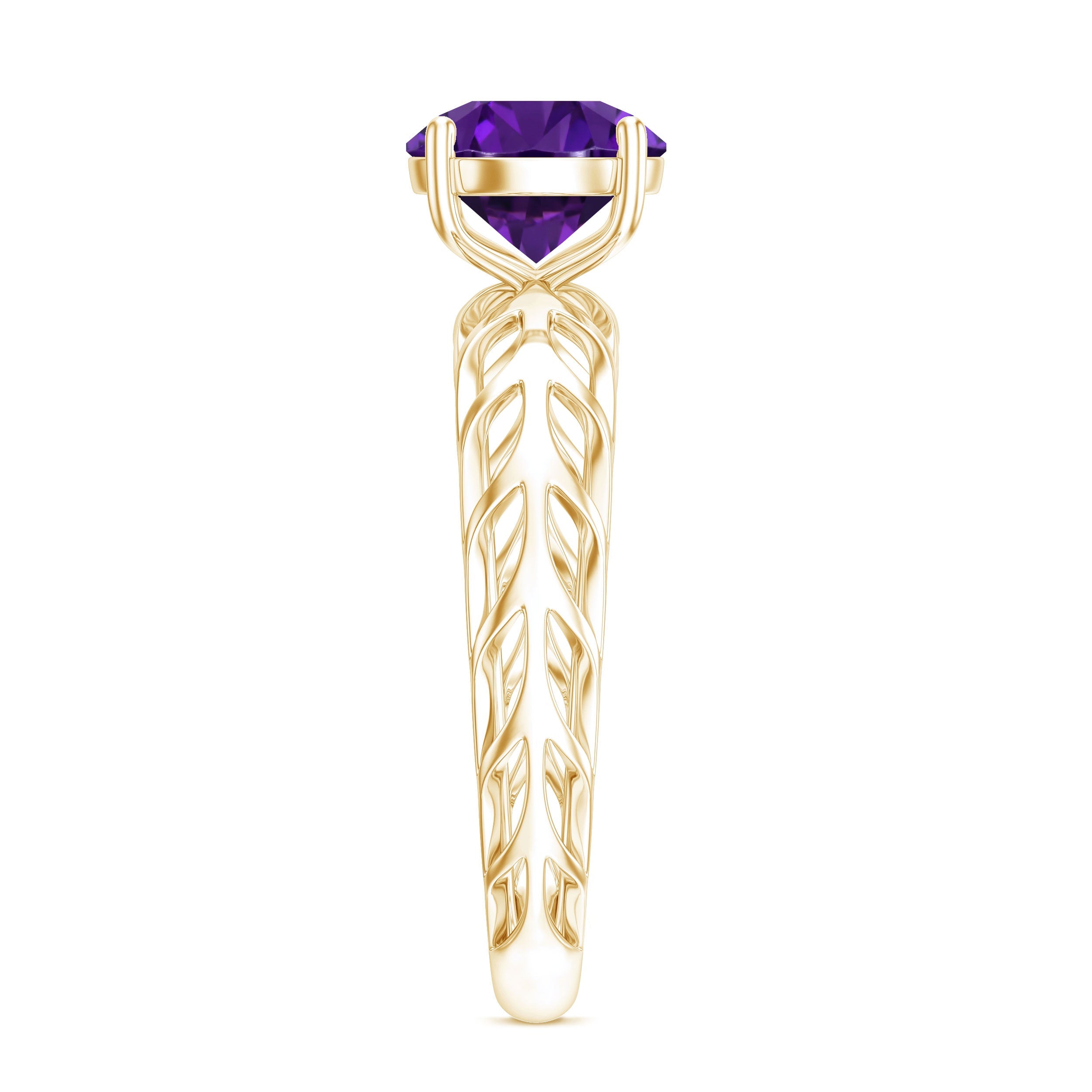 1.2 Carat Round Amethyst Solitaire Engagement Ring with Filigree Details