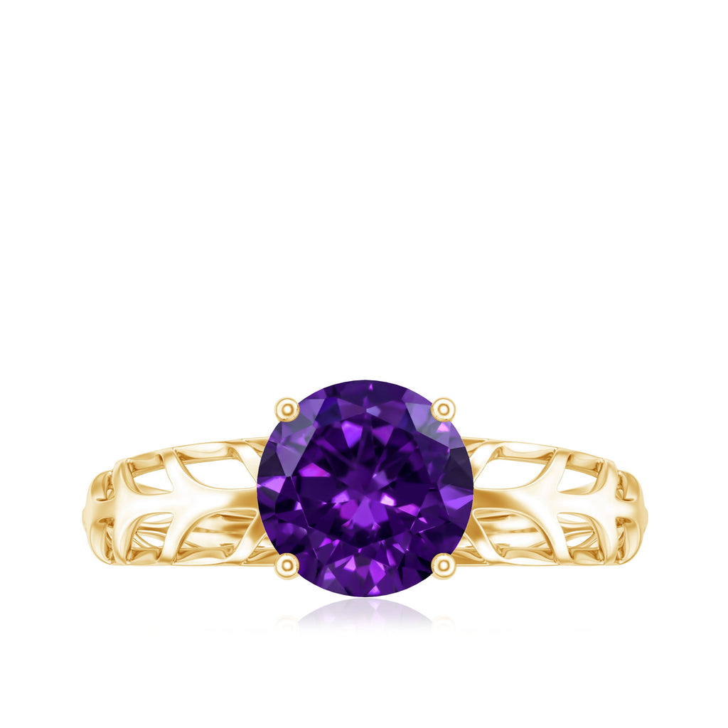 1.2 Carat Round Amethyst Solitaire Engagement Ring with Filigree Details