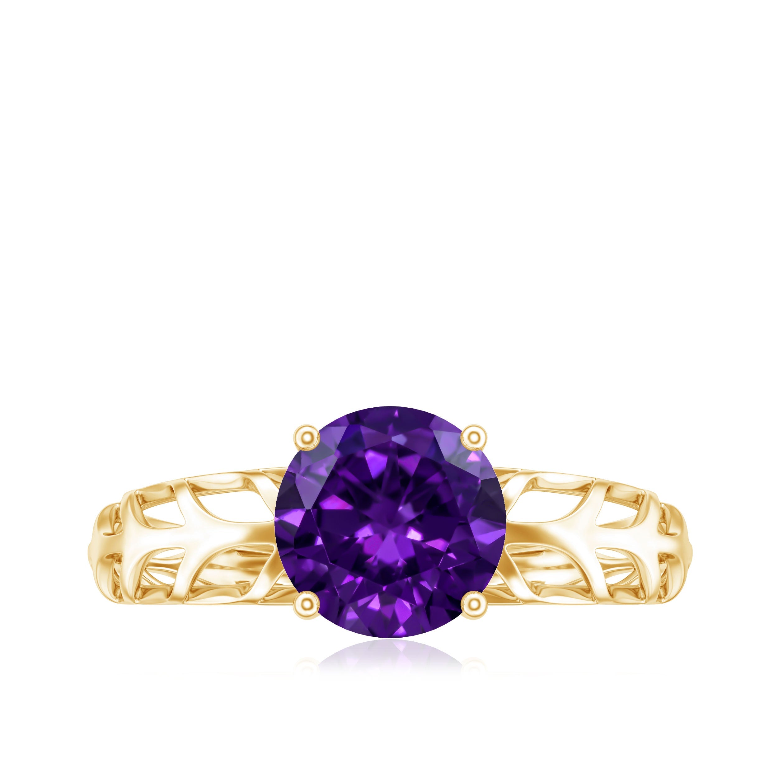 1.2 Carat Round Amethyst Solitaire Engagement Ring with Filigree Details