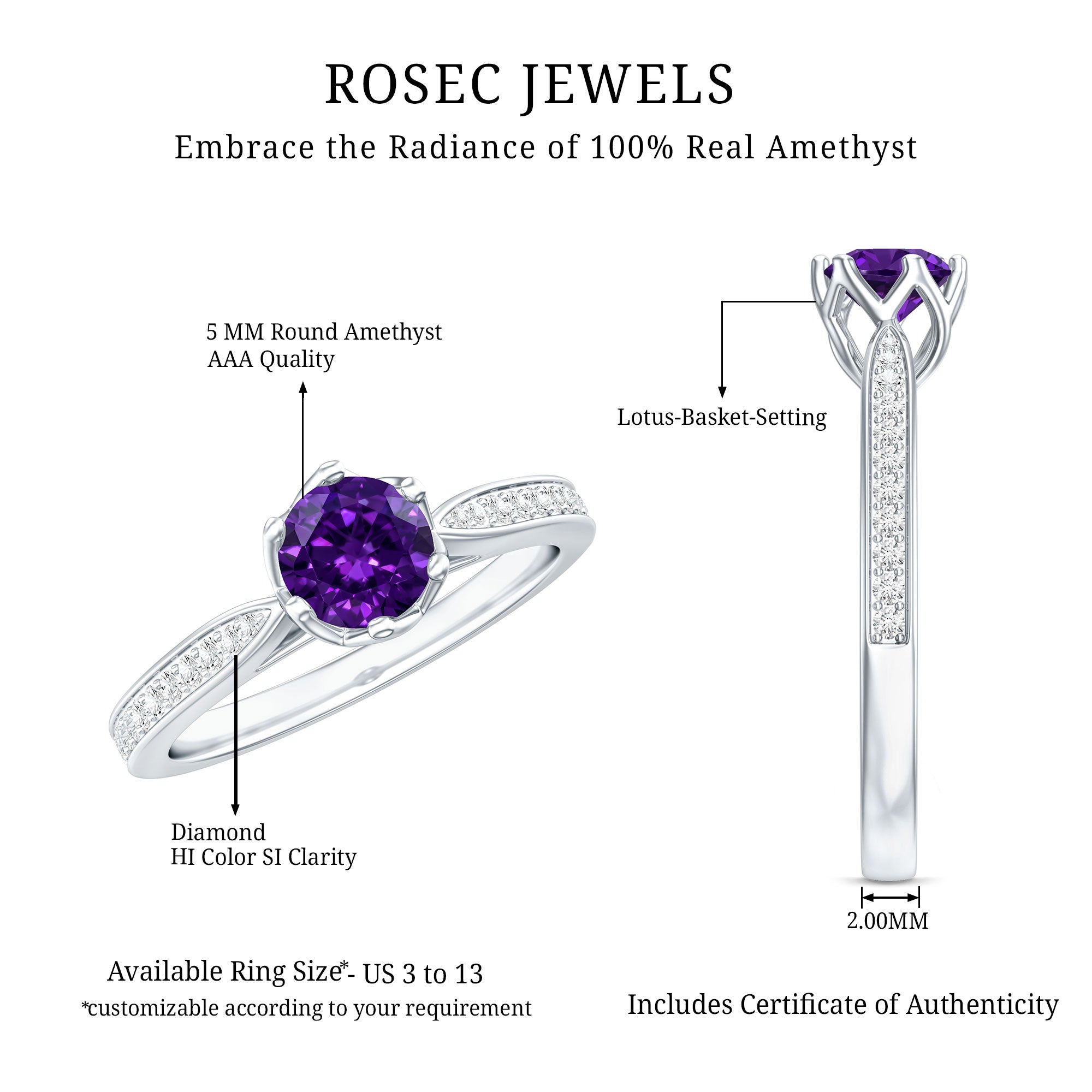 Minimal Amethyst Engagement Ring with Diamond