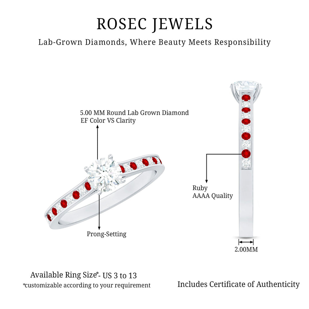 Certified Lab Grown Diamond Engagement Ring With Lab Grown Ruby