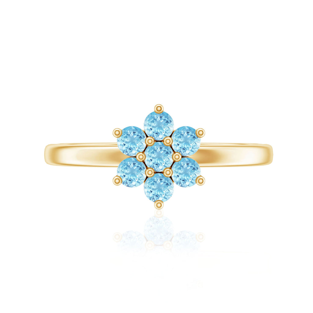 Real Aquamarine Flower Cluster Ring for Women