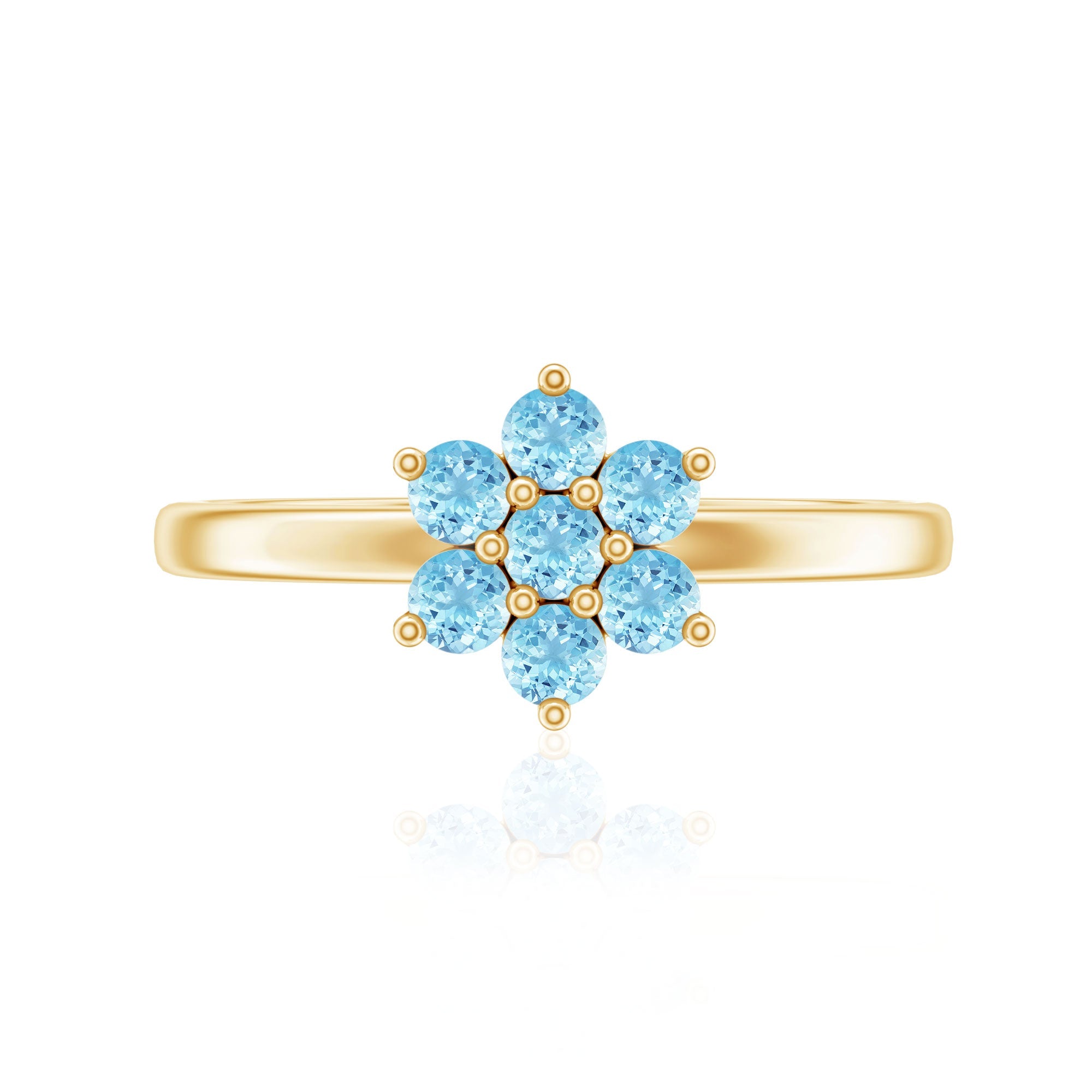 Real Aquamarine Flower Cluster Ring for Women