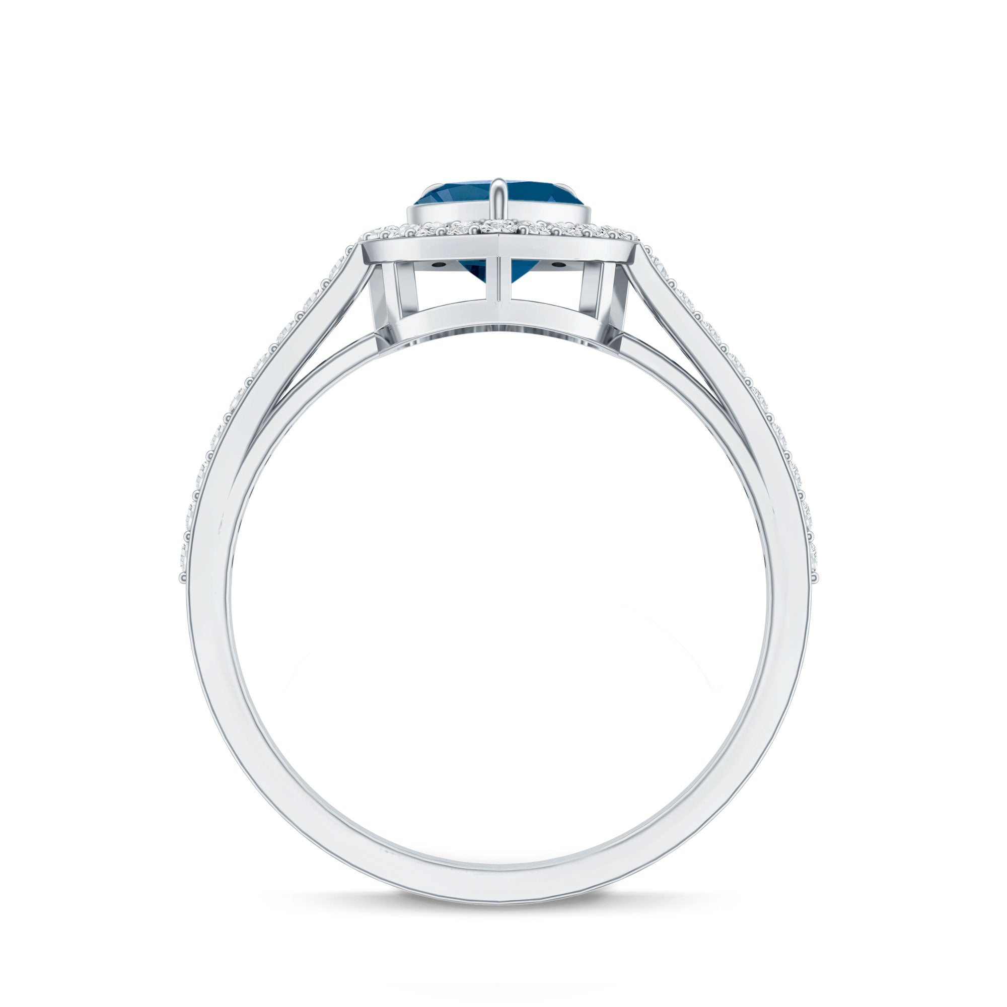 Heart Shaped London Blue Topaz Engagement Ring with Diamond Halo