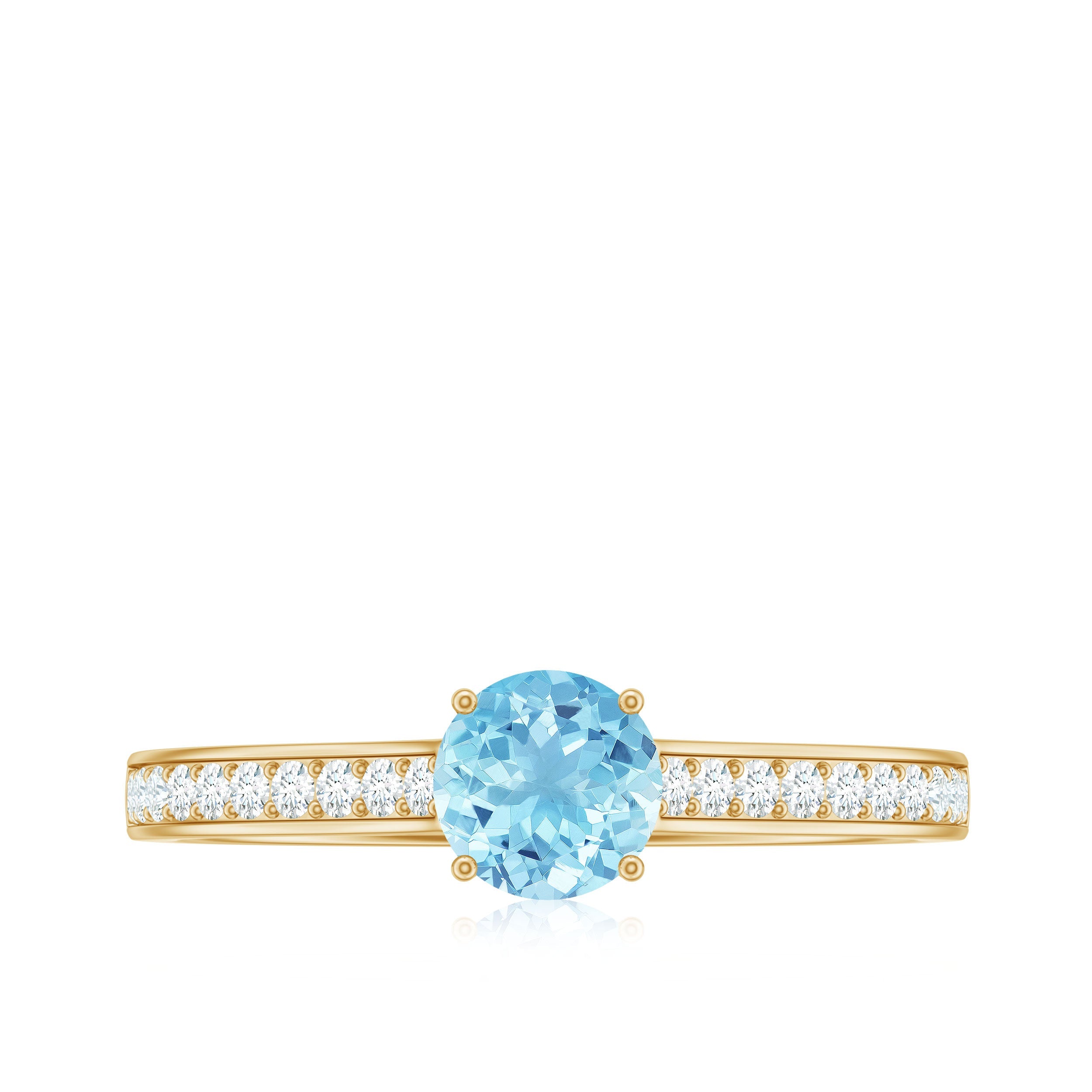 Certified Real Aquamarine Solitaire Ring with Diamond Side Stones