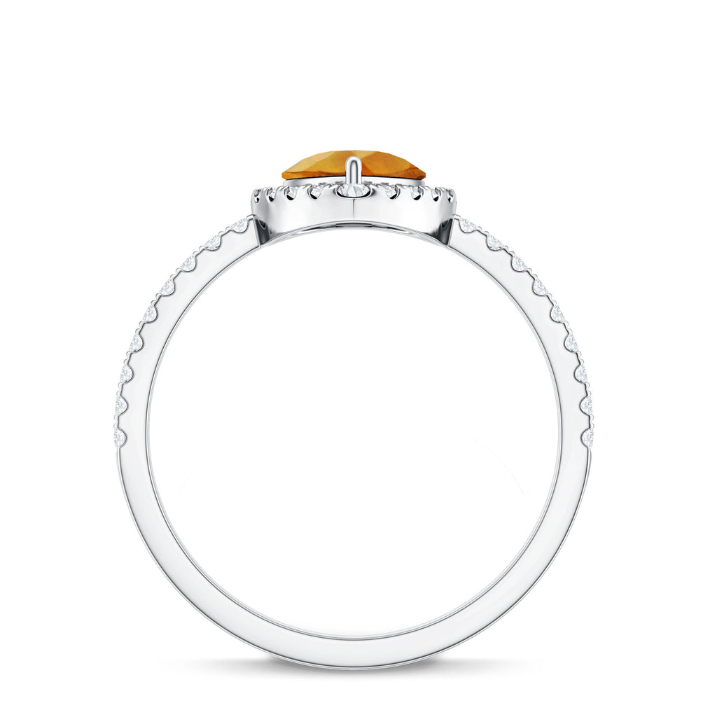 1 Carat Natural Pear Shape Citrine Engagement Ring with Diamond Halo