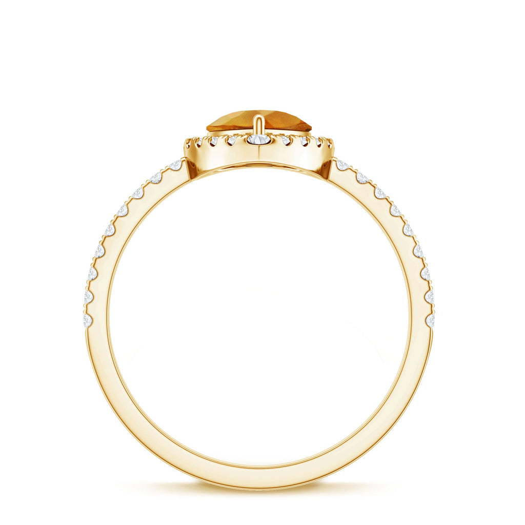 1 Carat Natural Pear Shape Citrine Engagement Ring with Diamond Halo