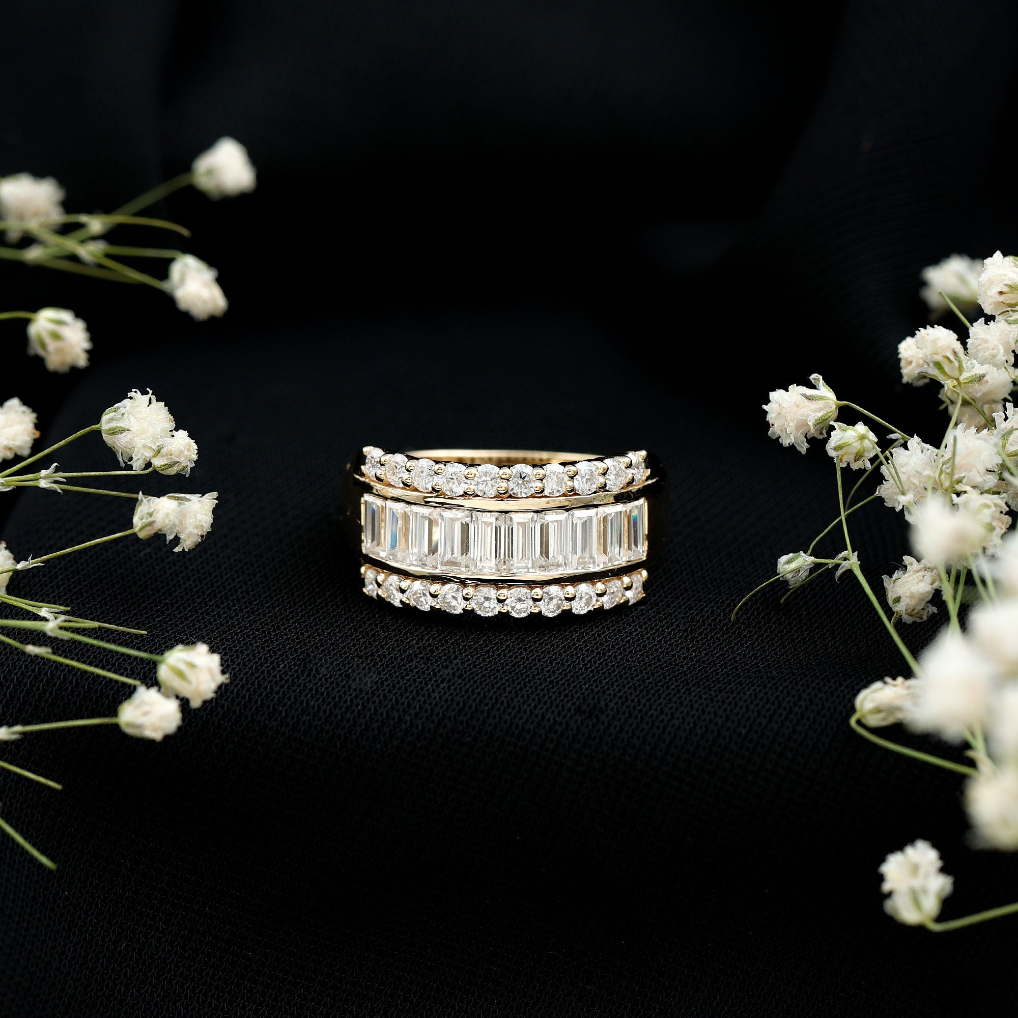 Certified Moissanite Wide Wedding Band Ring