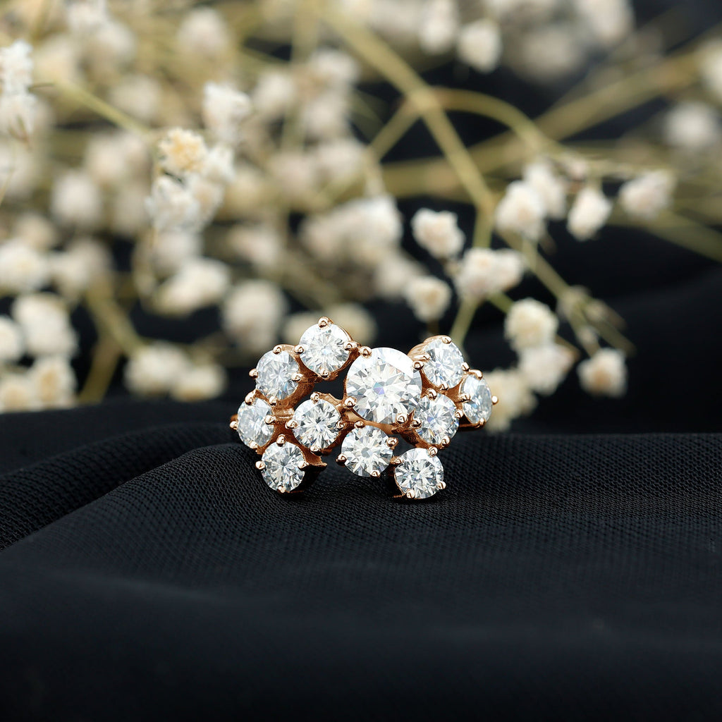 Certified Round Moissanite Cluster Engagement Ring for Women