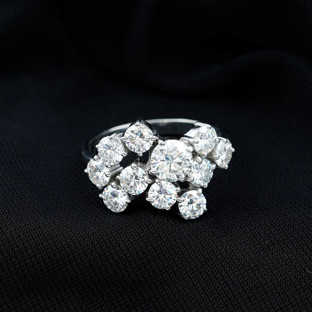 Certified Round Moissanite Cluster Engagement Ring for Women