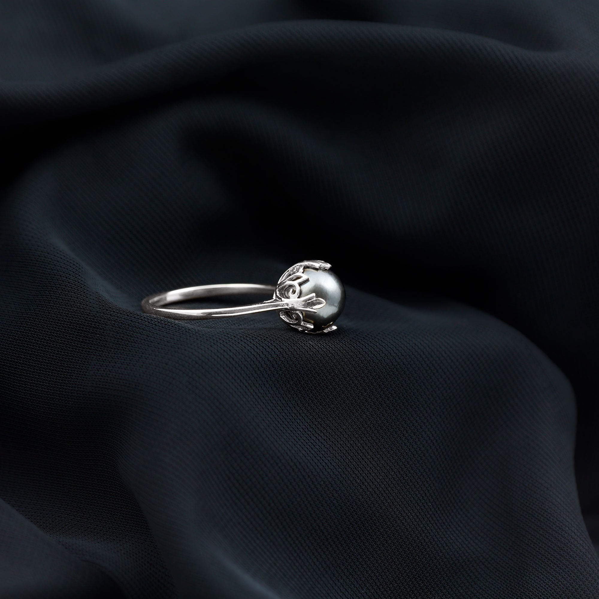Handpicked Genuine Black Tahitian Pearl Engagement Ring