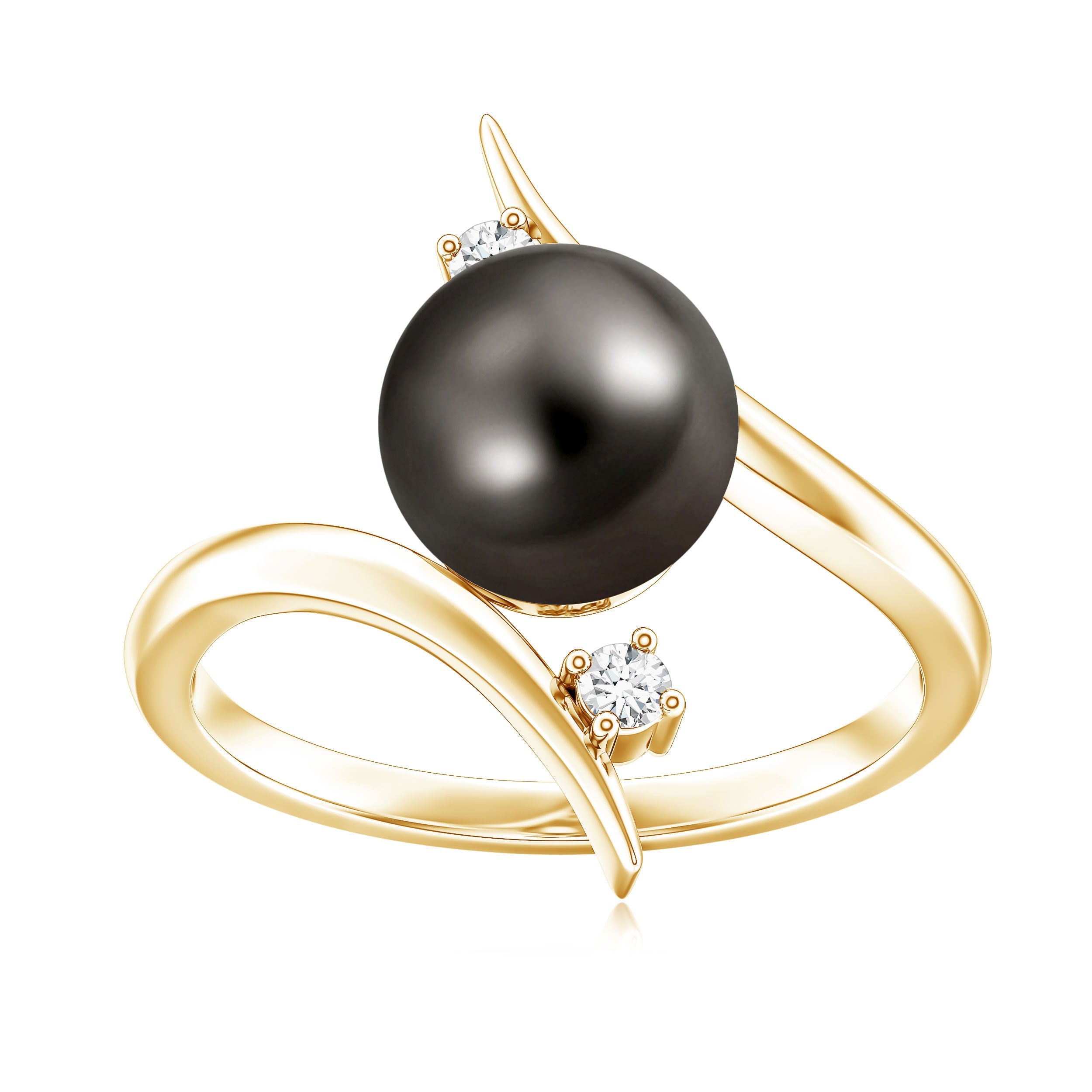 Tahitian Black Pearl Bypass Engagement Ring with Diamond