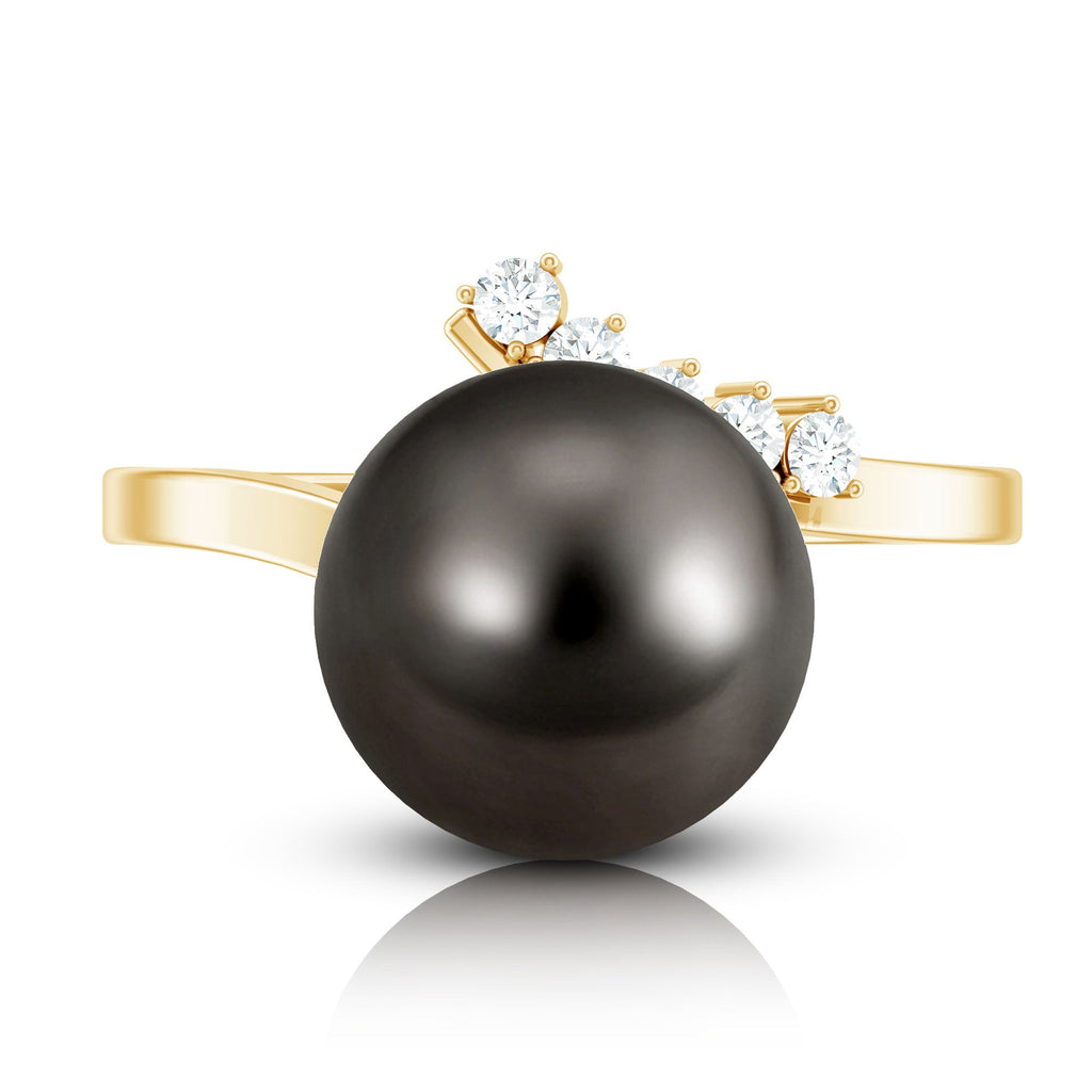 8 Carat Designer Tahitian Pearl Solitaire Ring with Diamond