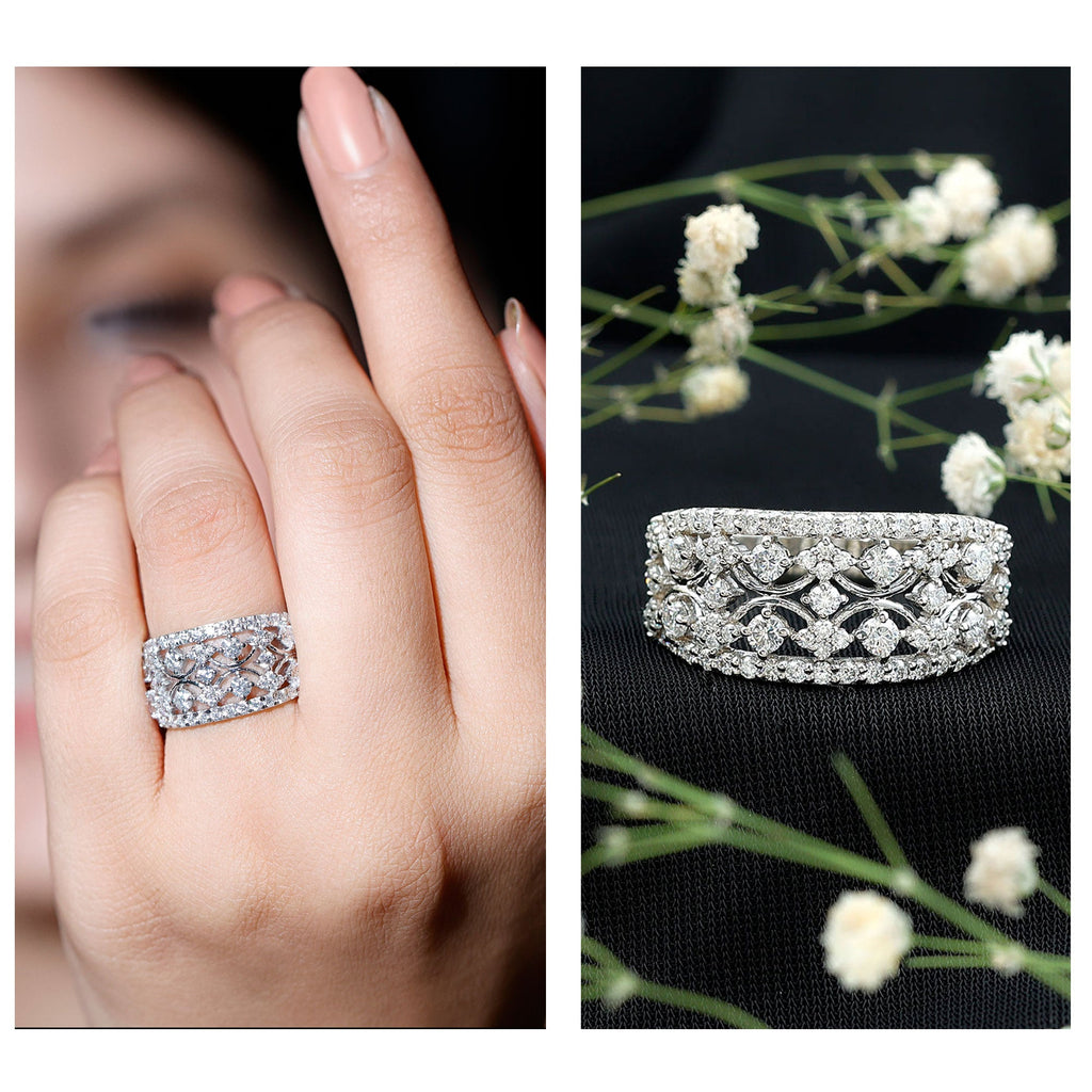Certified Moissanite Vintage Wedding Band Ring