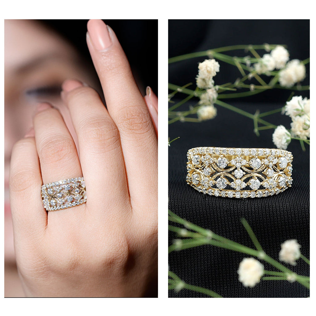 Certified Moissanite Vintage Wedding Band Ring