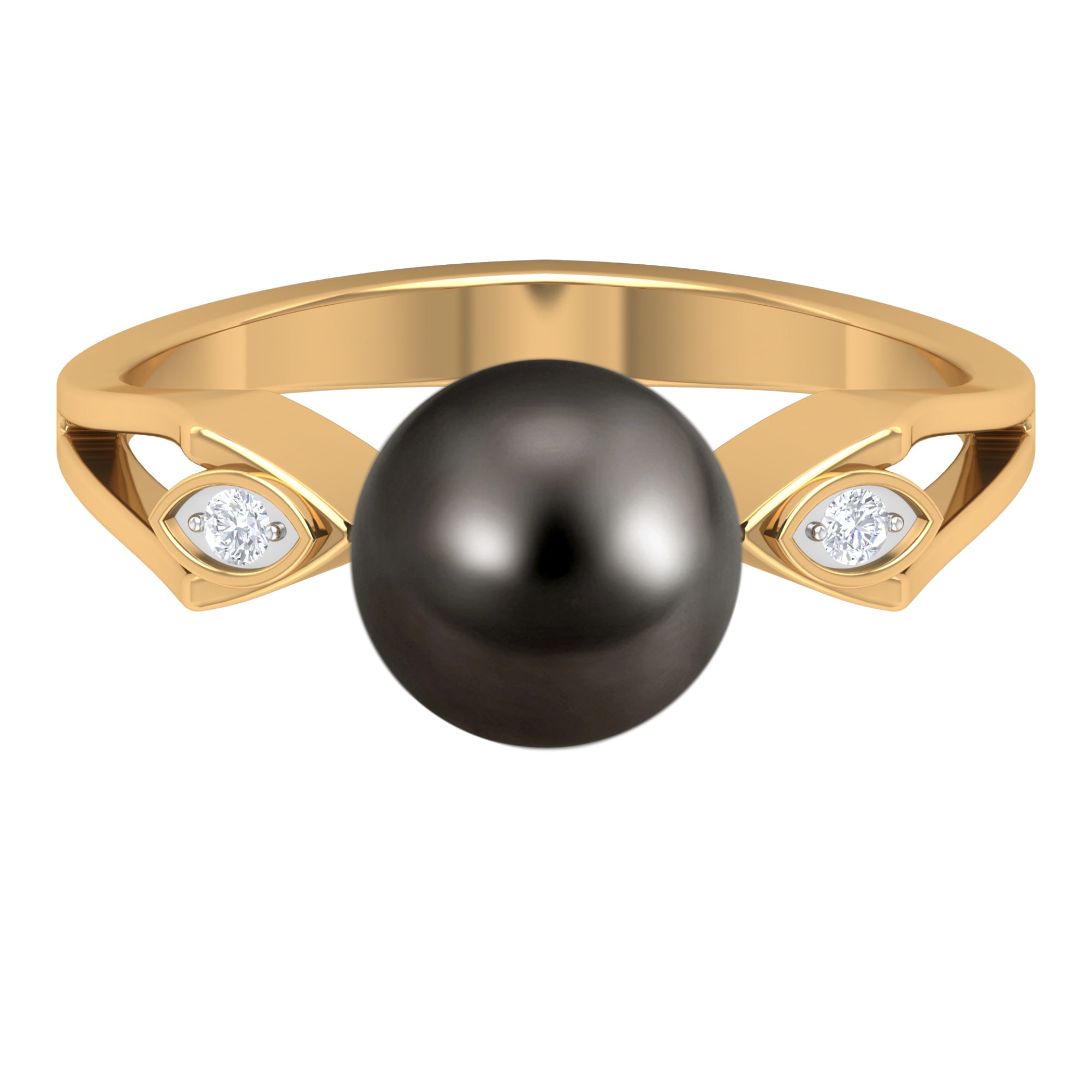 Solitaire Tahitian Pearl Contemporary Engagement Ring with Diamond