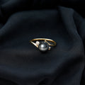Natural Tahitian Black Pearl Diamond Vintage Engagement Ring