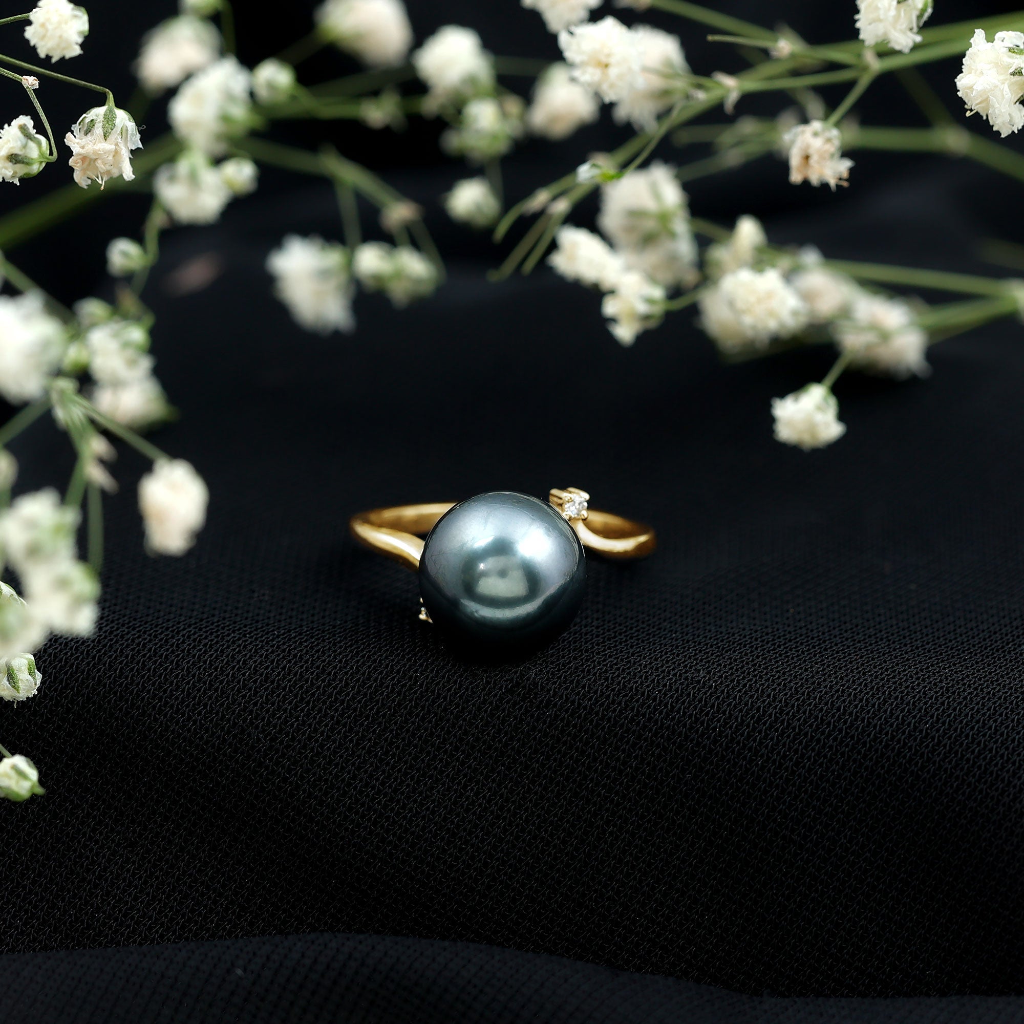 8 Carat Solitaire Tahitian Pearl Bypass Engagement Ring with Diamond