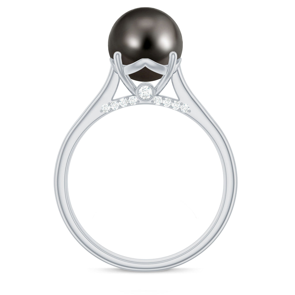 7.5 CT Classic Tahitian Pearl Solitaire Ring with Surprise Diamond