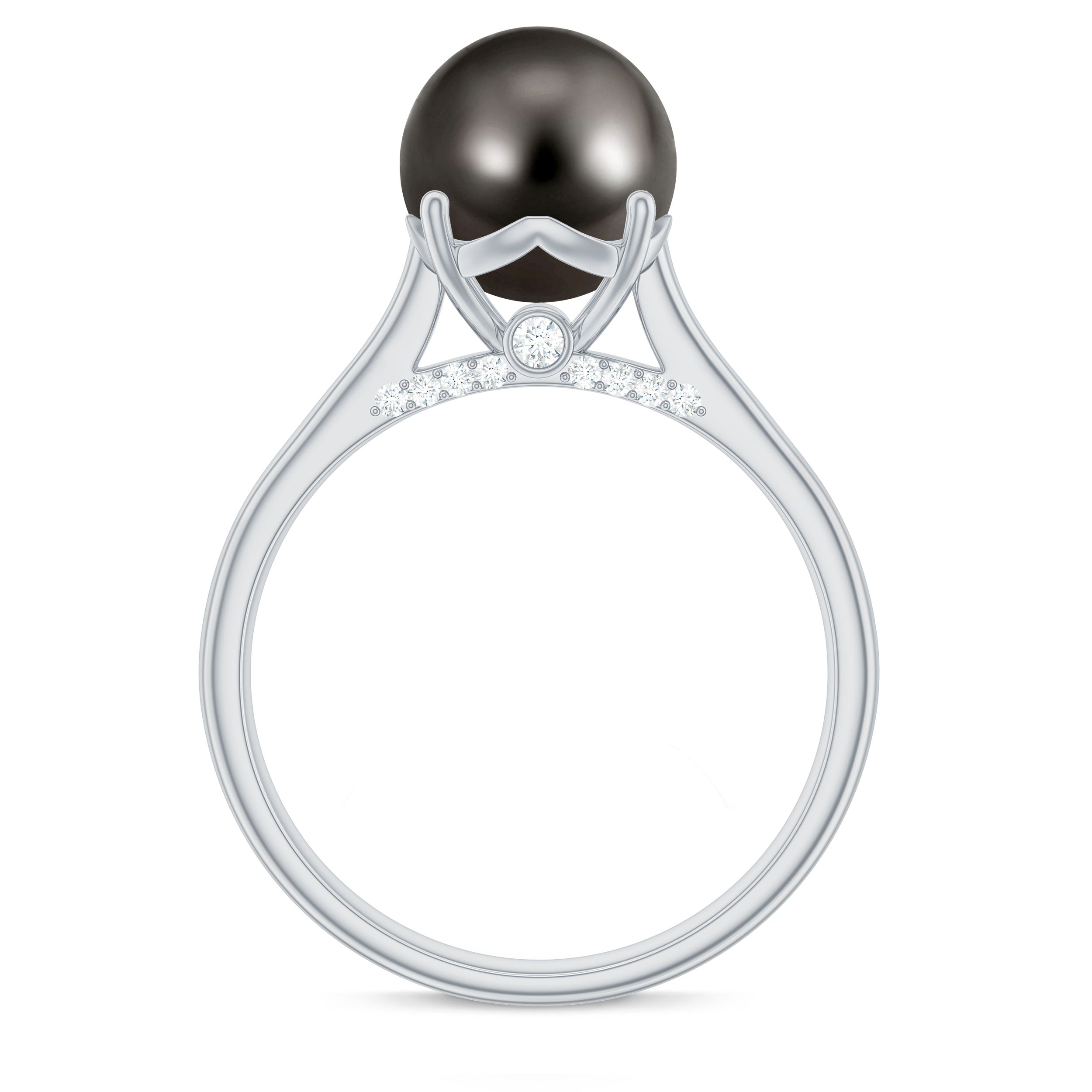 7.5 CT Classic Tahitian Pearl Solitaire Ring with Surprise Diamond