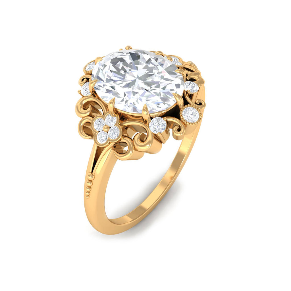 2 Carat Oval Cut Certified Moissanite Vintage Statement Ring