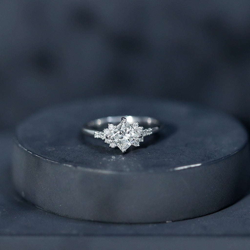Certified Moissanite Princess Cut Engagement Ring in Prong Setting