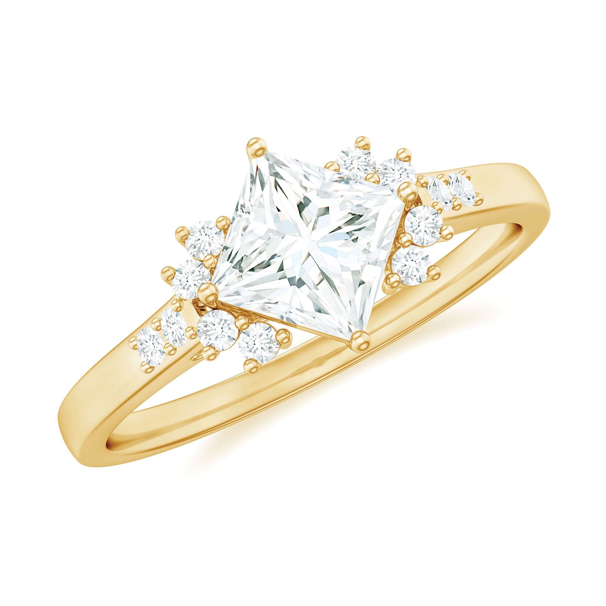 Certified Moissanite Princess Cut Engagement Ring in Prong Setting