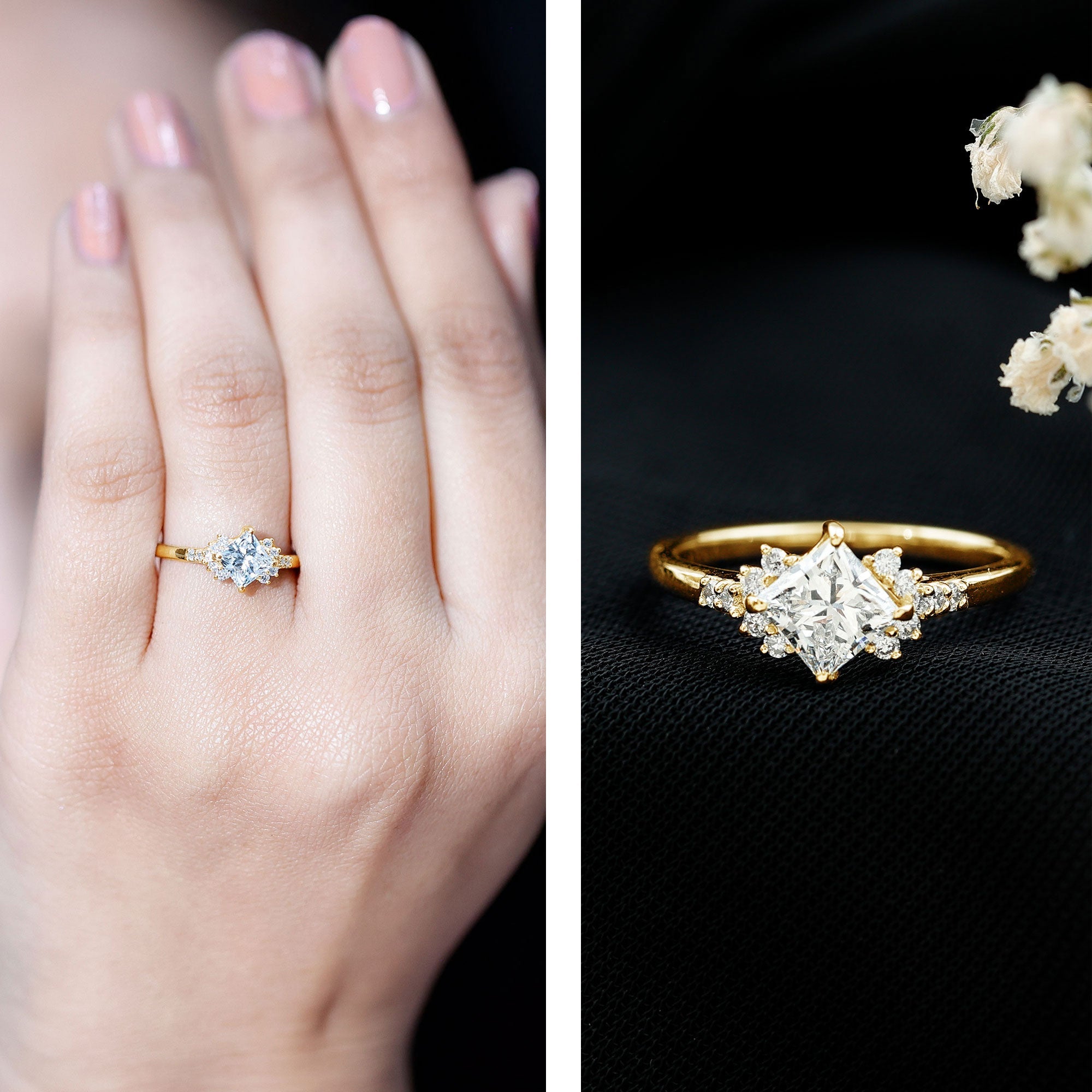 Certified Moissanite Princess Cut Engagement Ring in Prong Setting