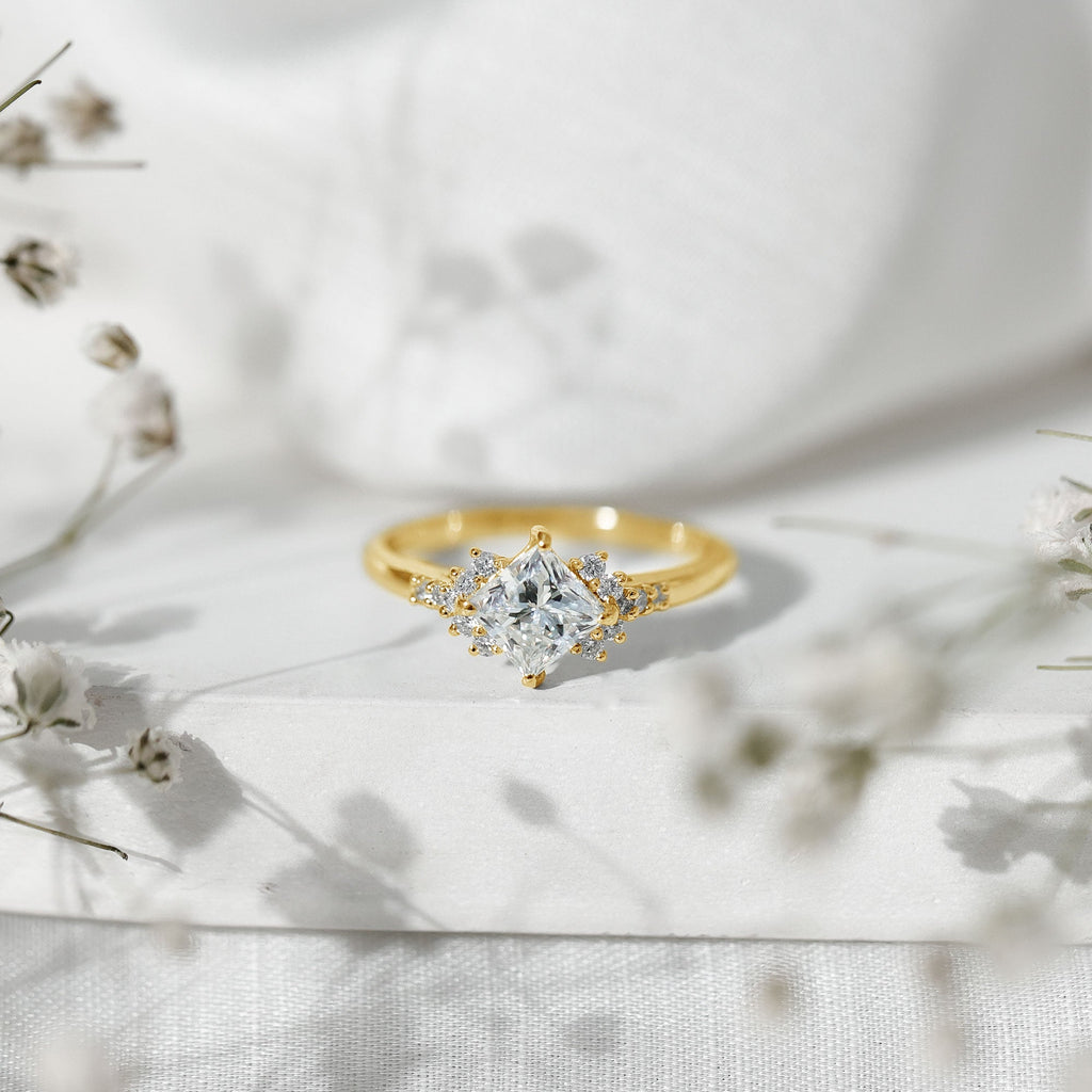 Certified Moissanite Princess Cut Engagement Ring in Prong Setting