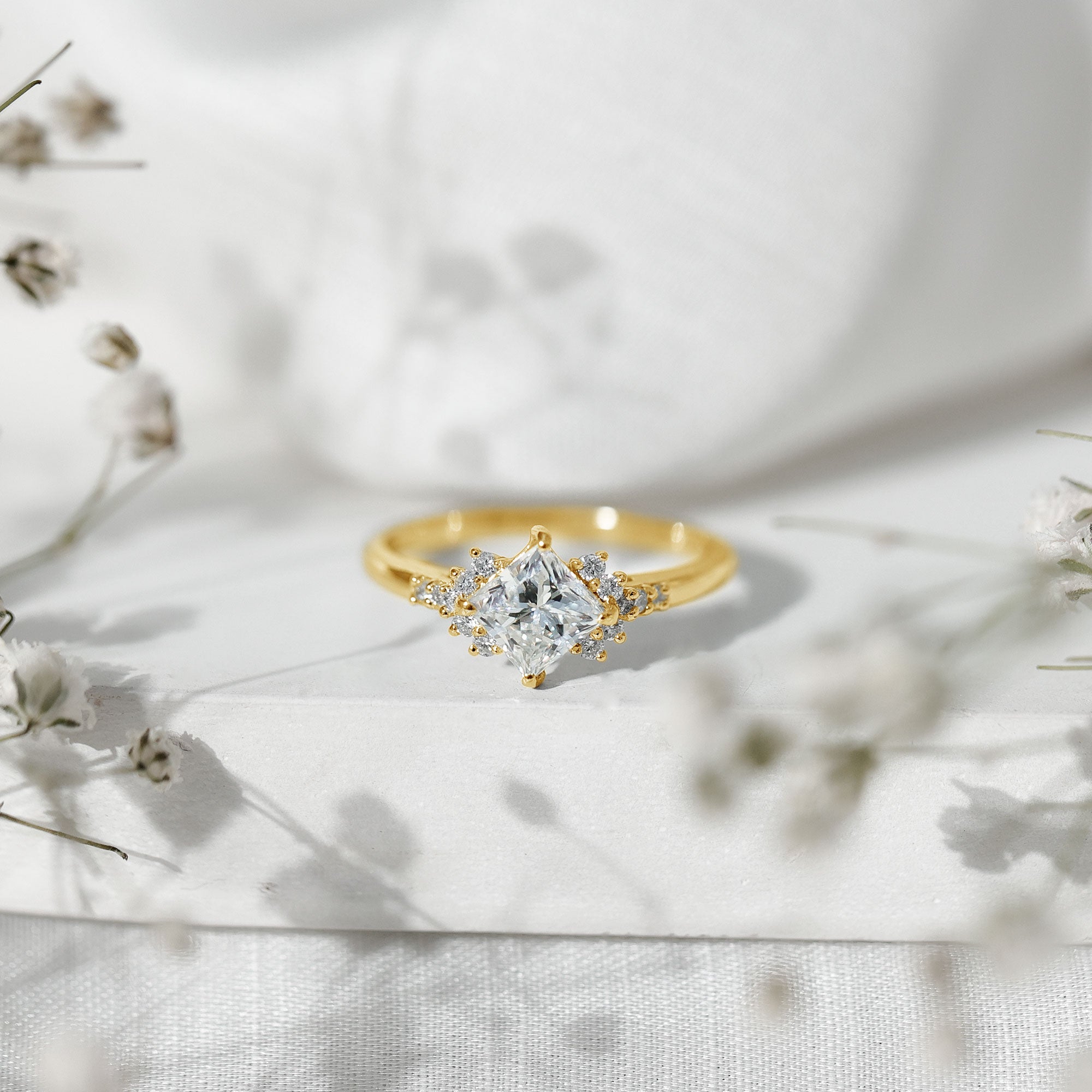 Certified Moissanite Princess Cut Engagement Ring in Prong Setting