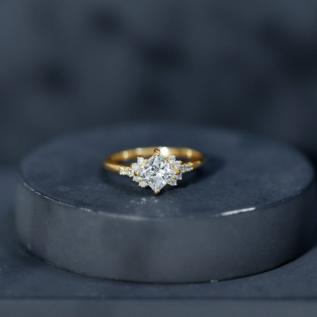 Certified Moissanite Princess Cut Engagement Ring in Prong Setting