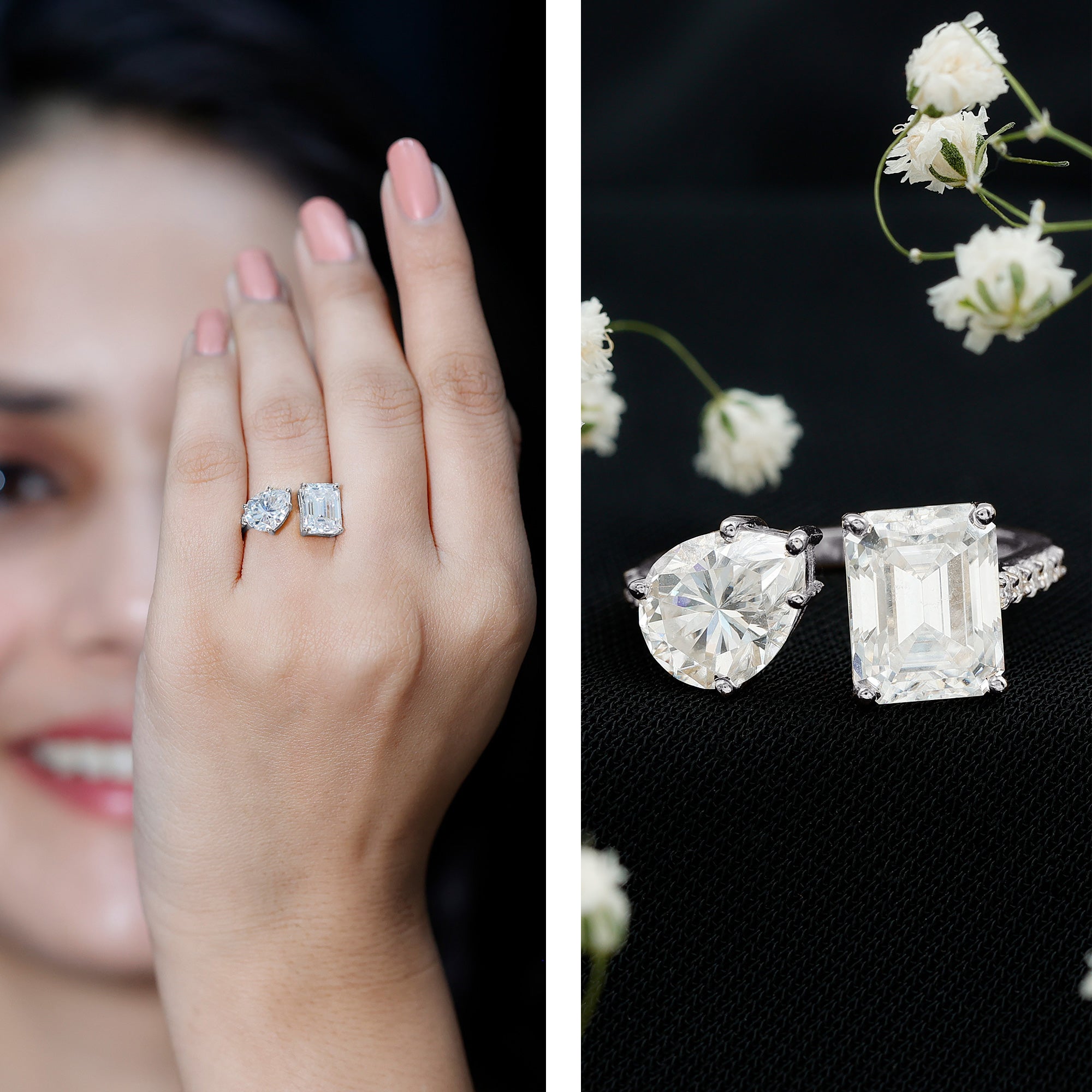 Toi Et Moi Moissanite Engagement Ring for Women
