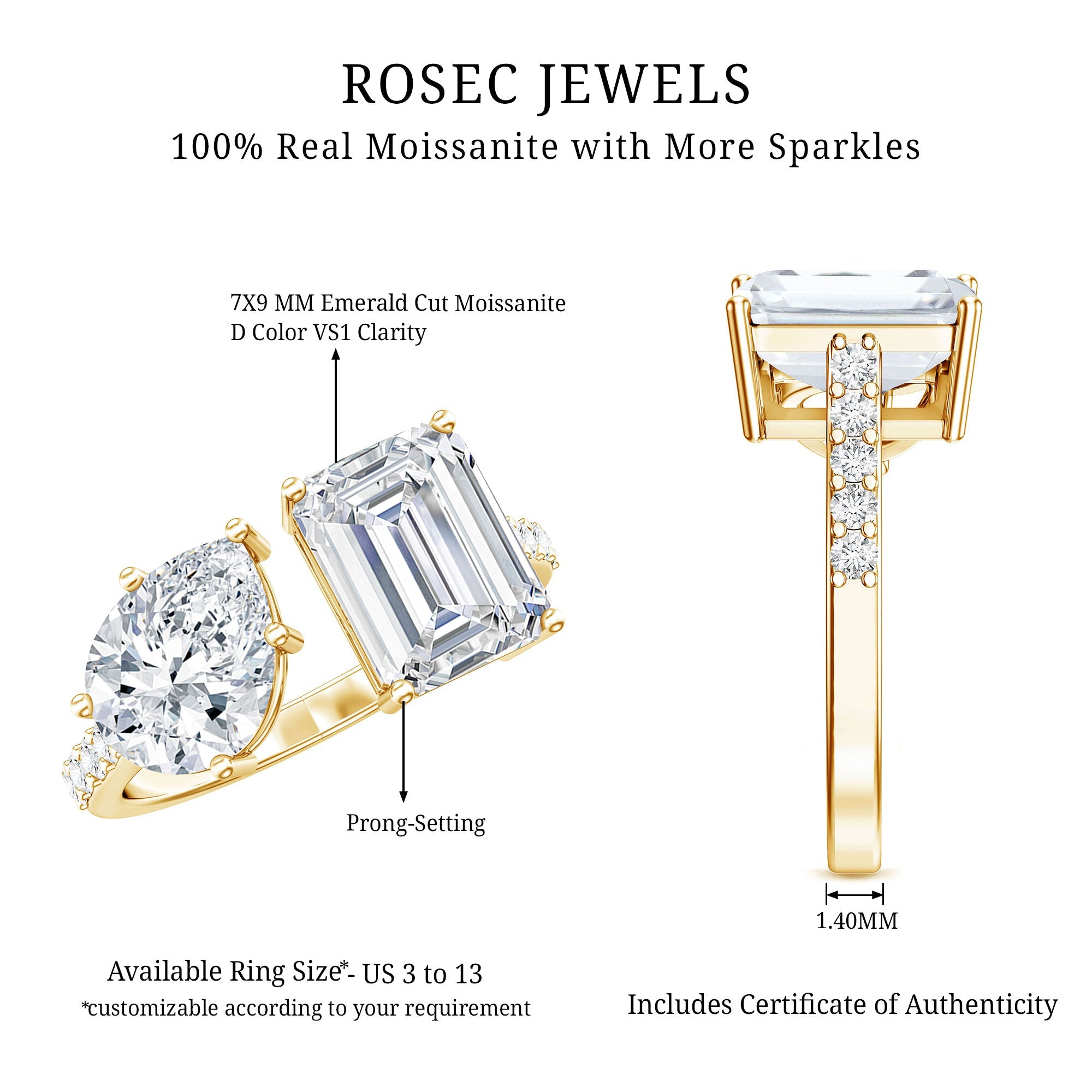 Toi Et Moi Moissanite Engagement Ring for Women