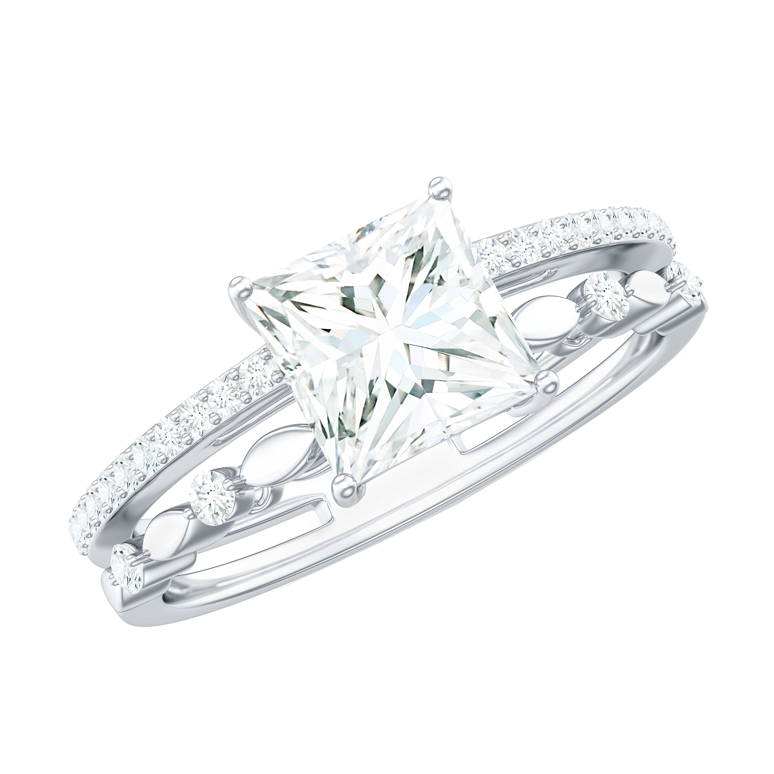 Moissanite Square Cut Engagement Ring With Certificate