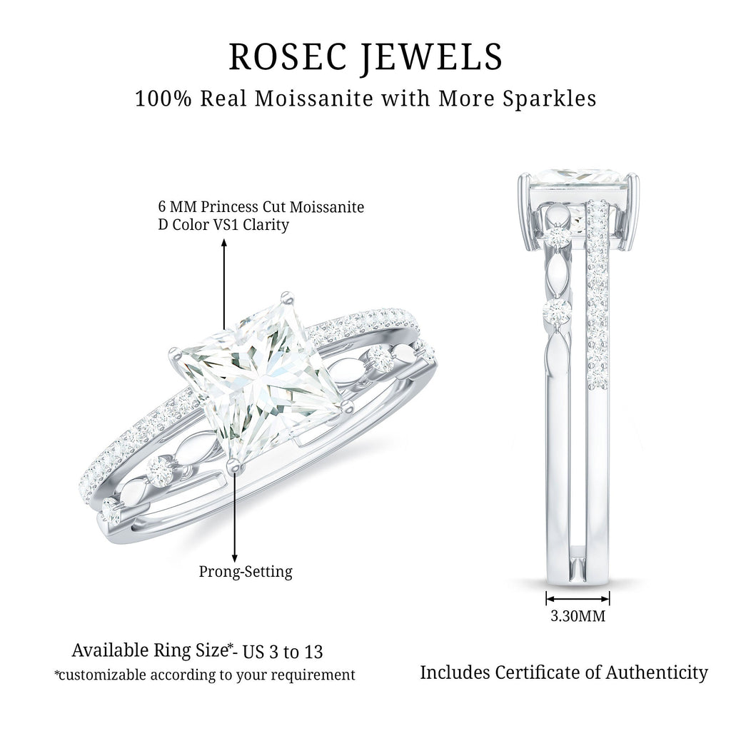 Moissanite Square Cut Engagement Ring With Certificate