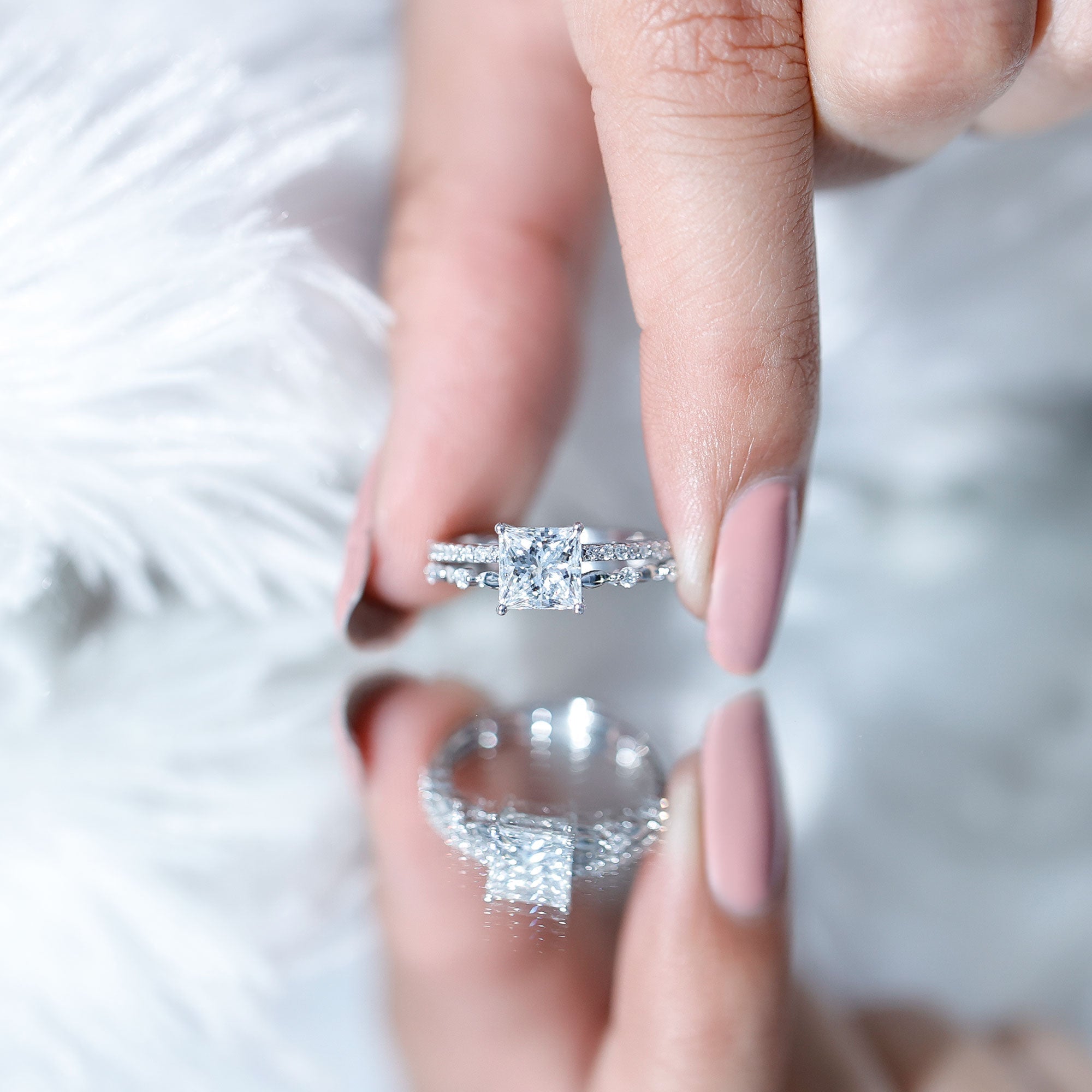 Moissanite Square Cut Engagement Ring With Certificate
