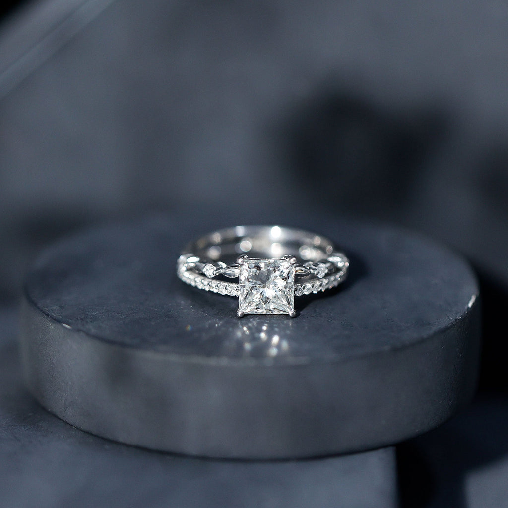 Moissanite Square Cut Engagement Ring With Certificate