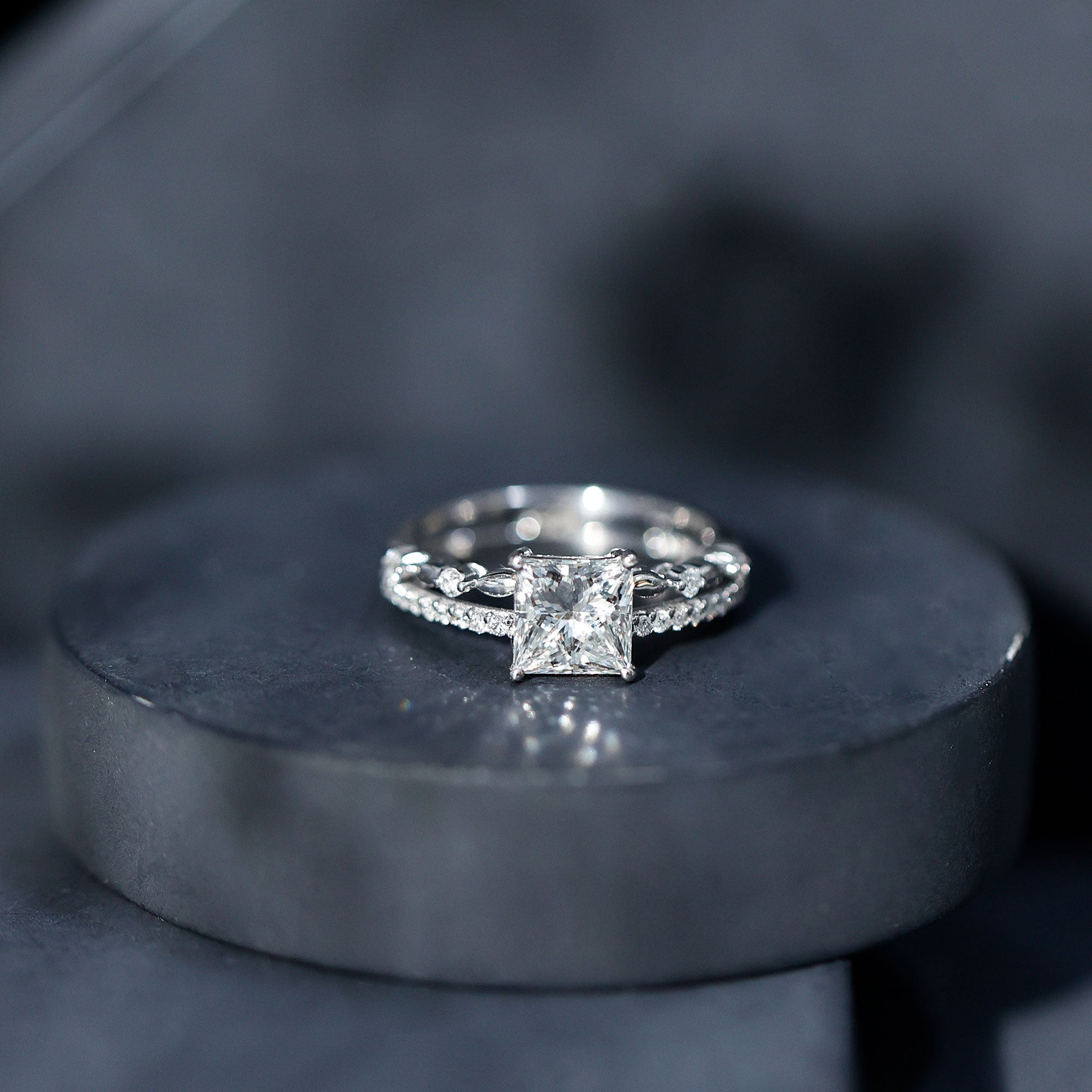 Moissanite Square Cut Engagement Ring With Certificate
