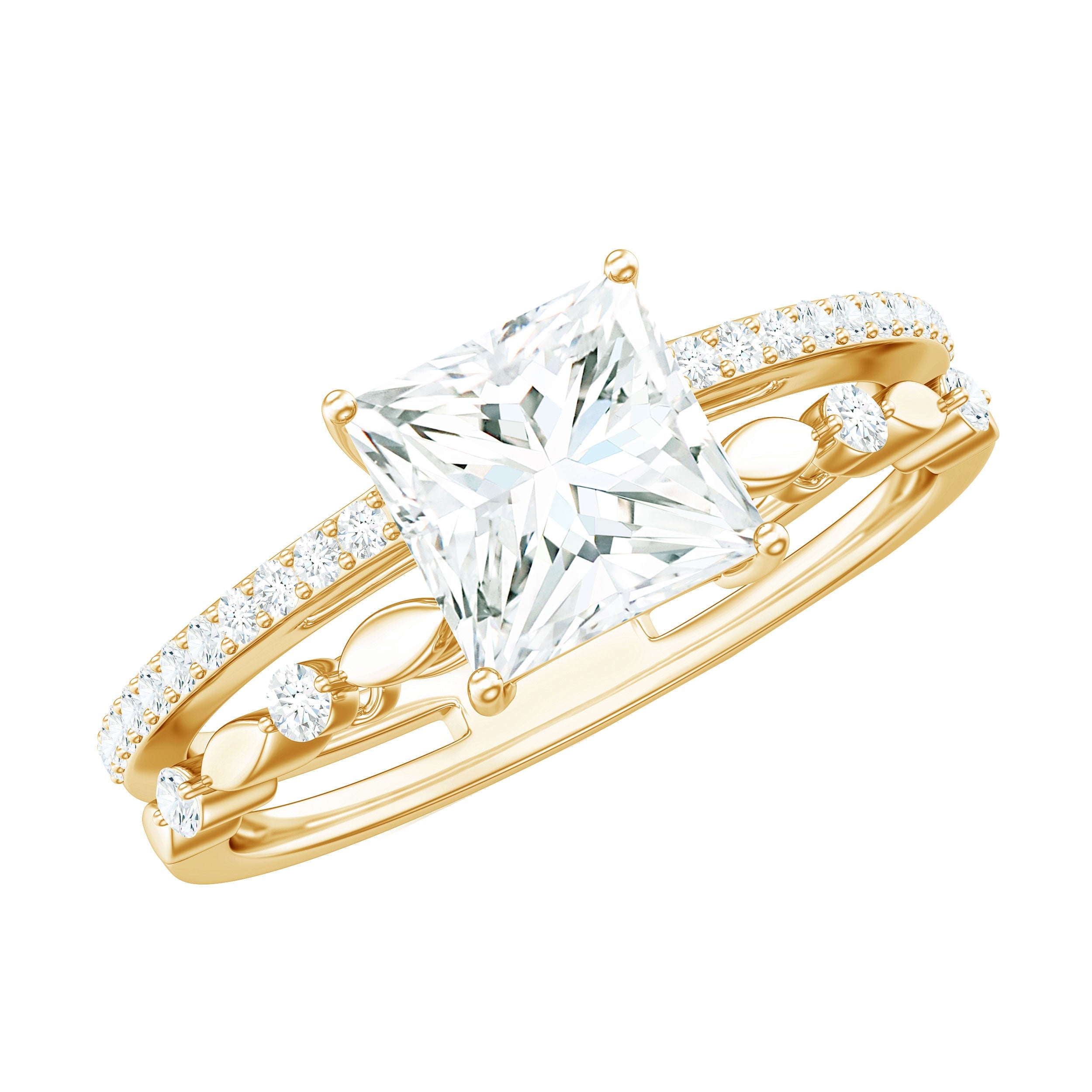 Moissanite Square Cut Engagement Ring With Certificate