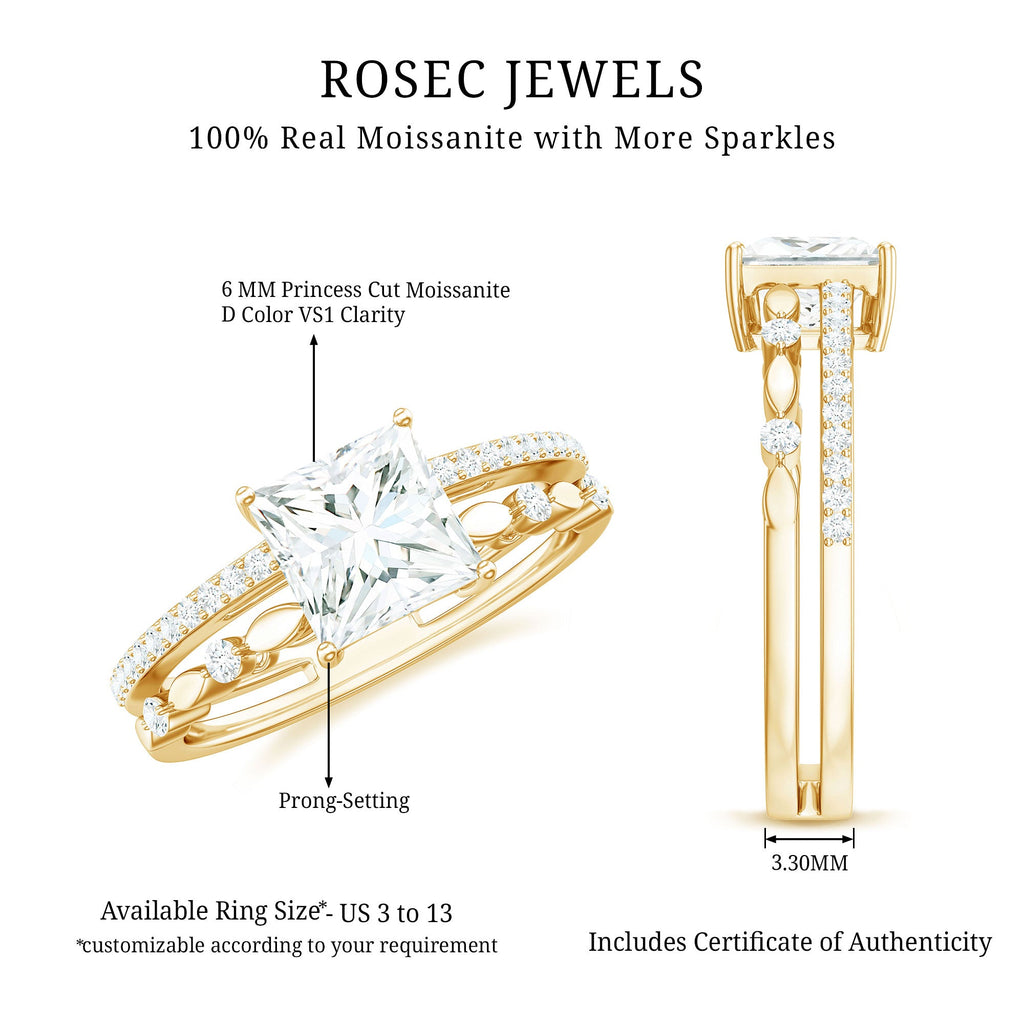 Moissanite Square Cut Engagement Ring With Certificate