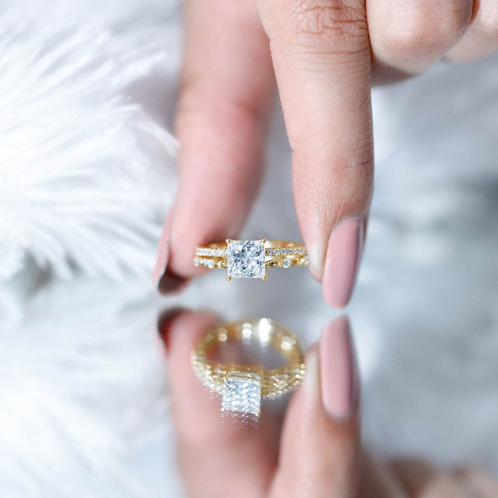 Moissanite Square Cut Engagement Ring With Certificate