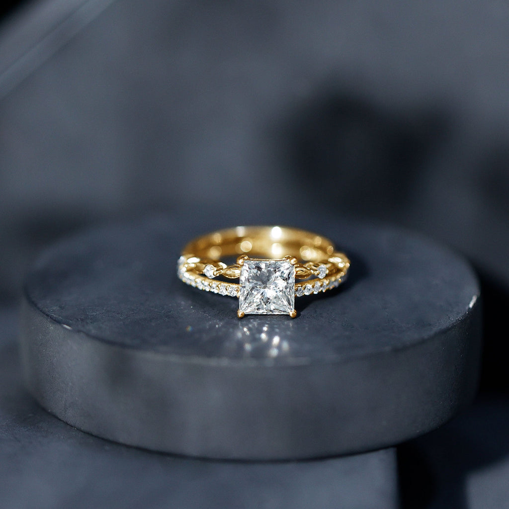 Moissanite Square Cut Engagement Ring With Certificate