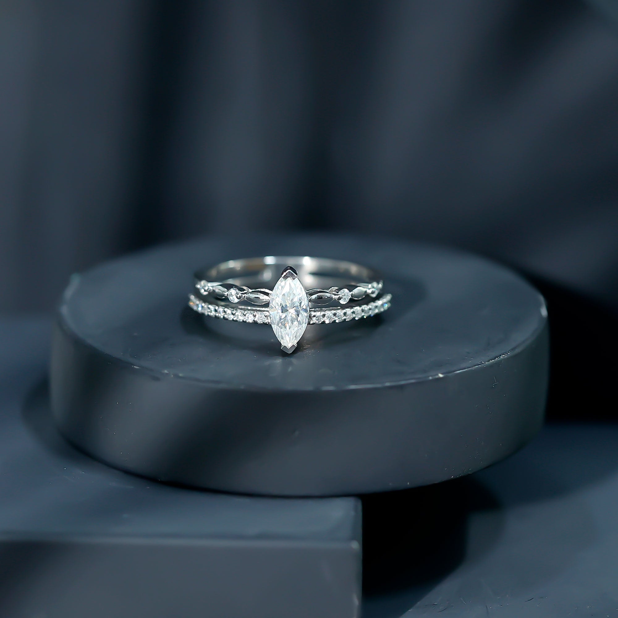 Certified Brilliant Cut Moissanite Marquise Cut Engagement Ring