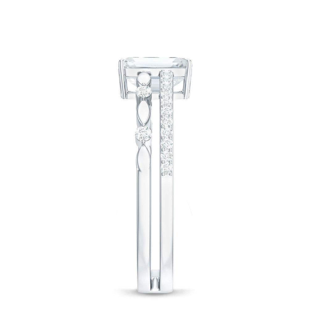 1.8 Carat Emerald Cut Moissanite Solitaire Engagement Double Band Ring