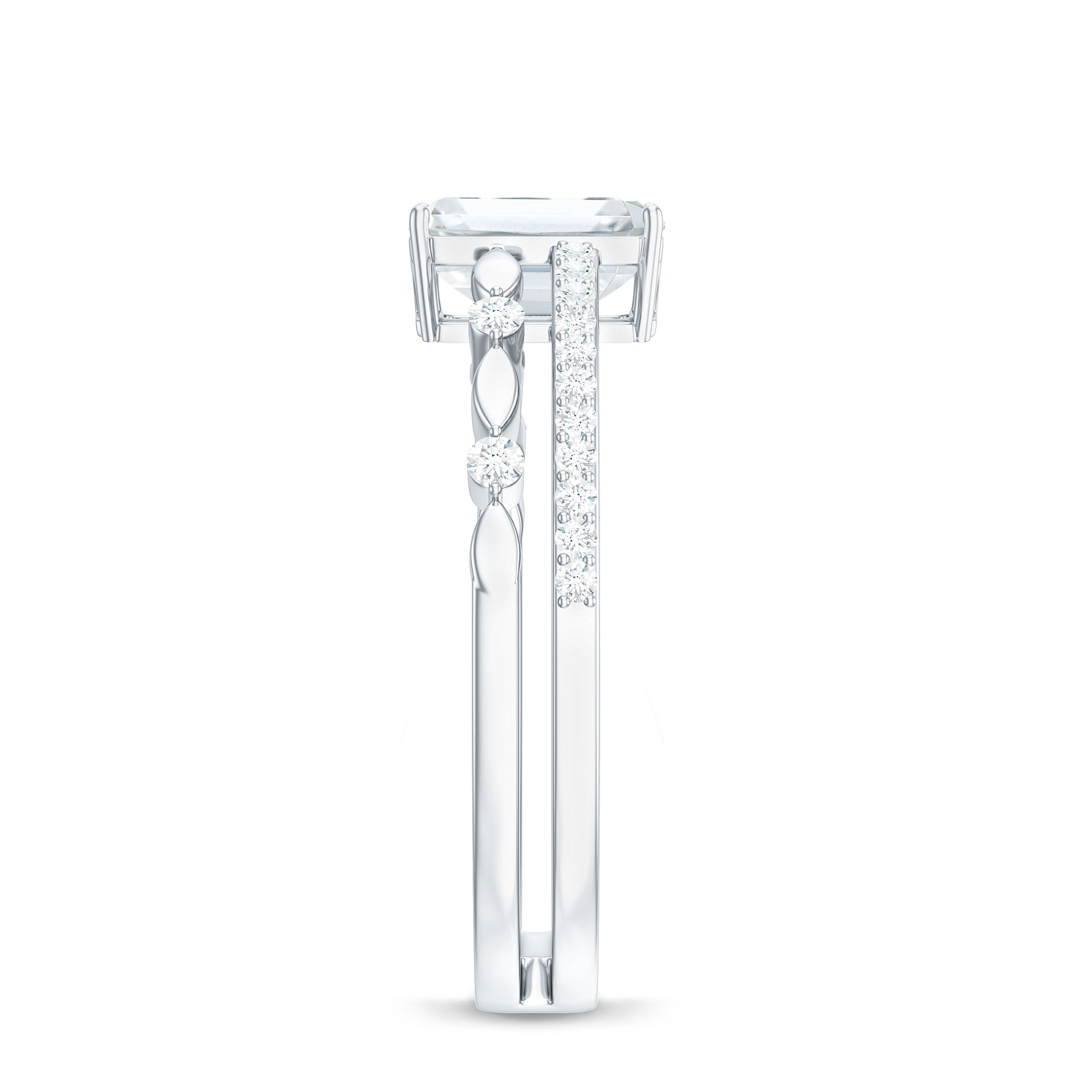 1.8 Carat Emerald Cut Moissanite Solitaire Engagement Double Band Ring